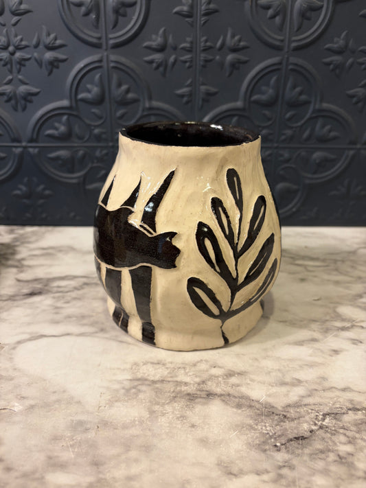 Cream Pottery With Brown Fish and Seaweed