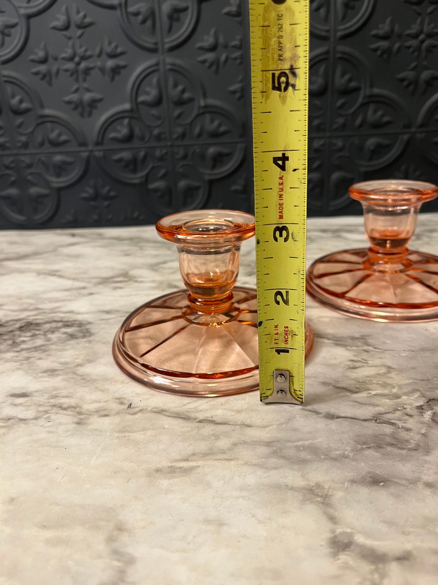 Pink Glass Candle Holders with Round Base Set of2