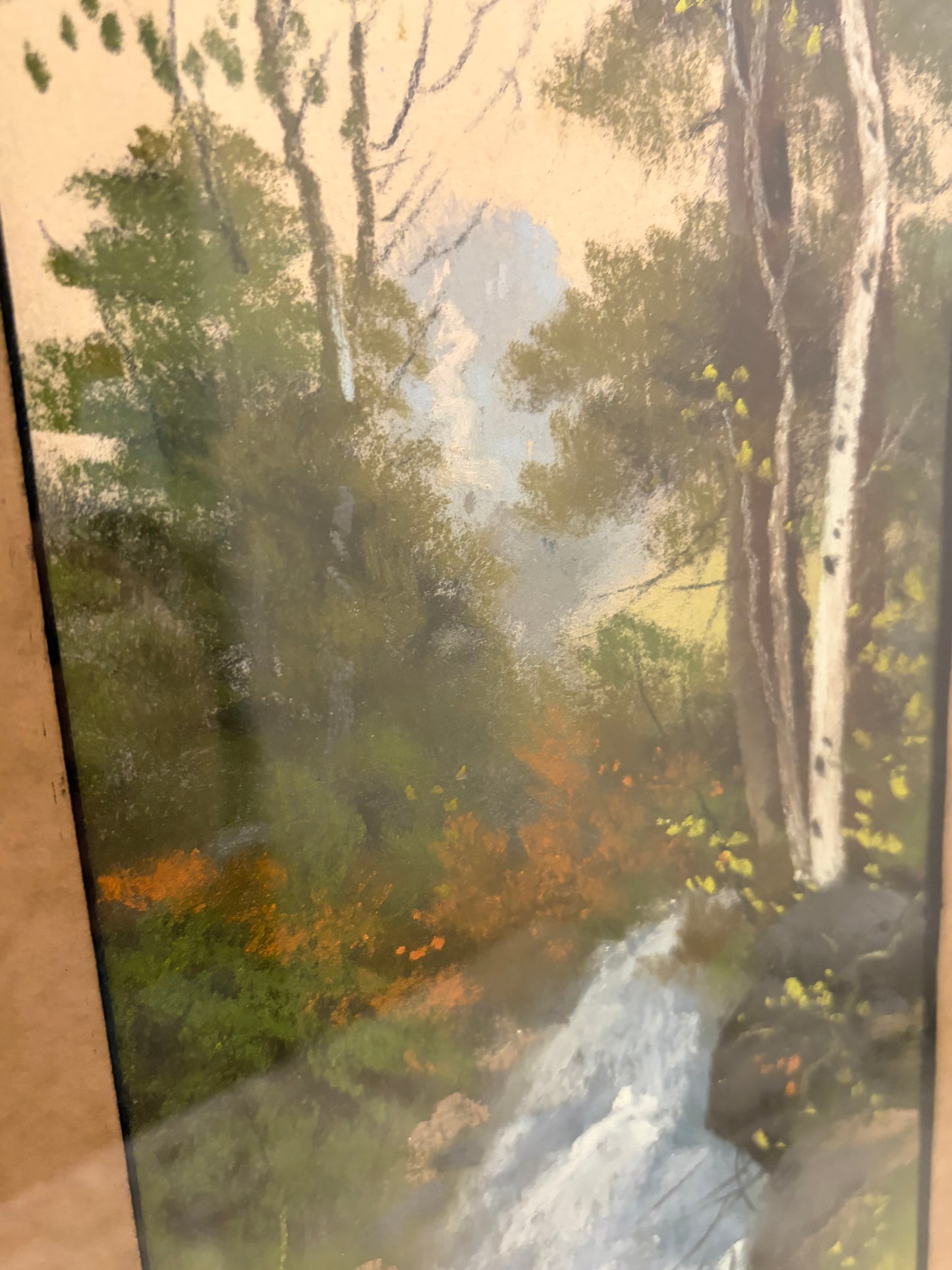 Vintage Pastel Landscape Drawing with Aspen