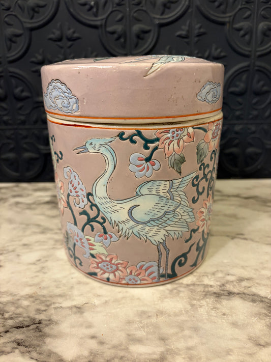 Enamel Canister with Birds and Florals