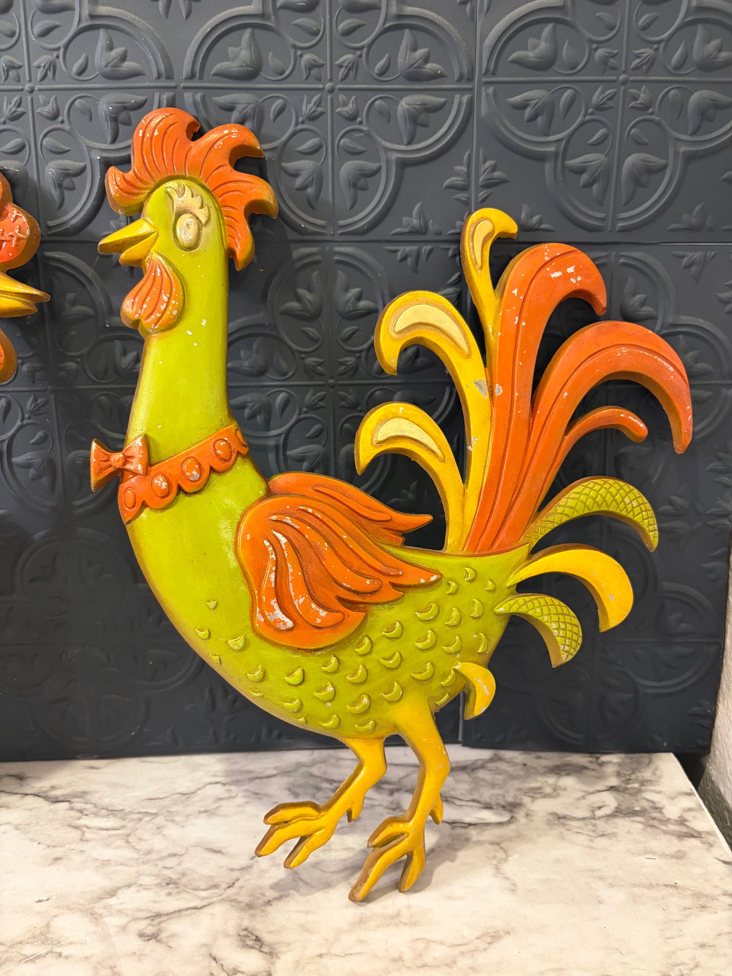 Sexton 70's Style Metal Roosters x2