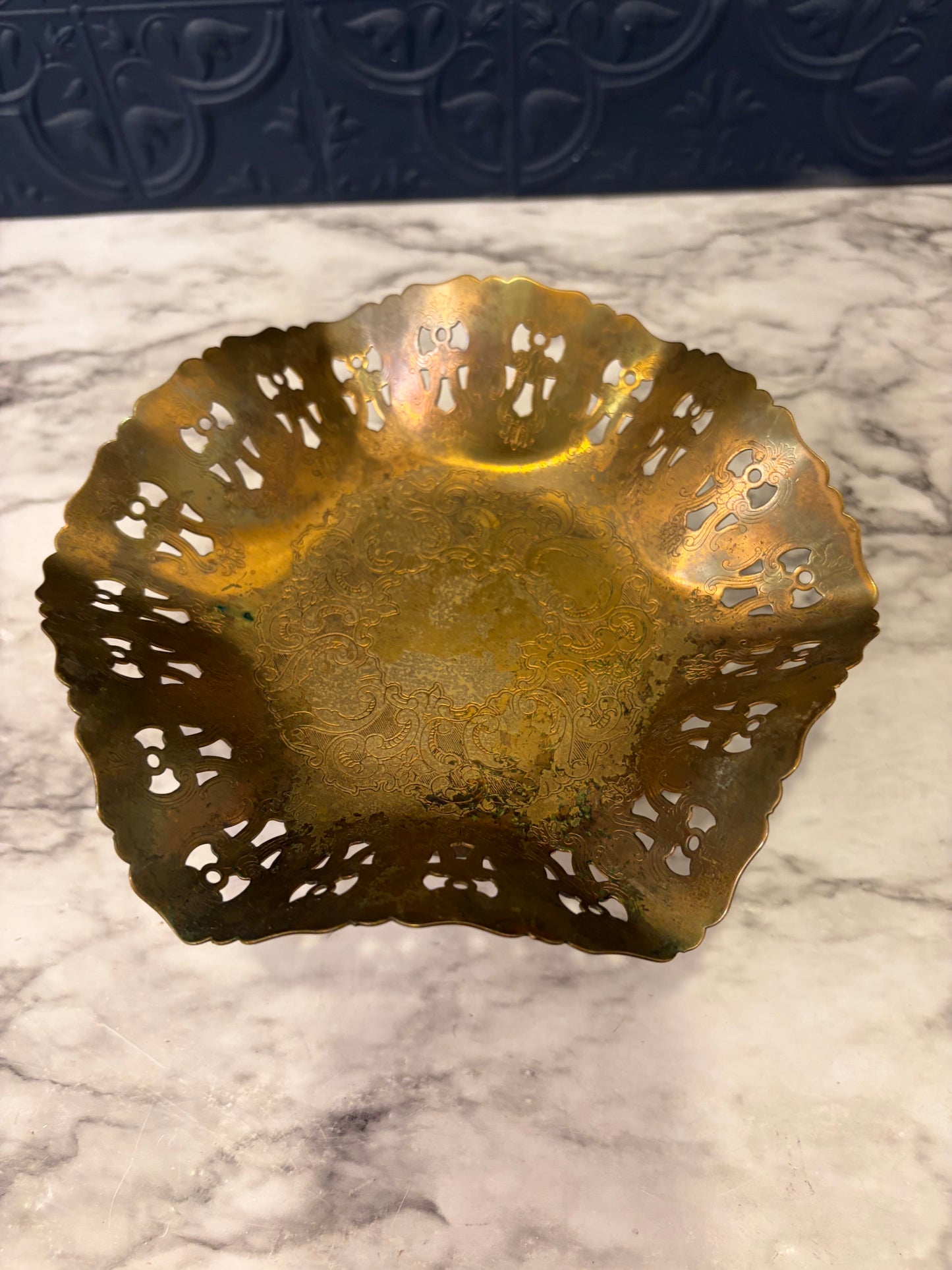 Golden Bronze Pedestal Bowl with cutouts