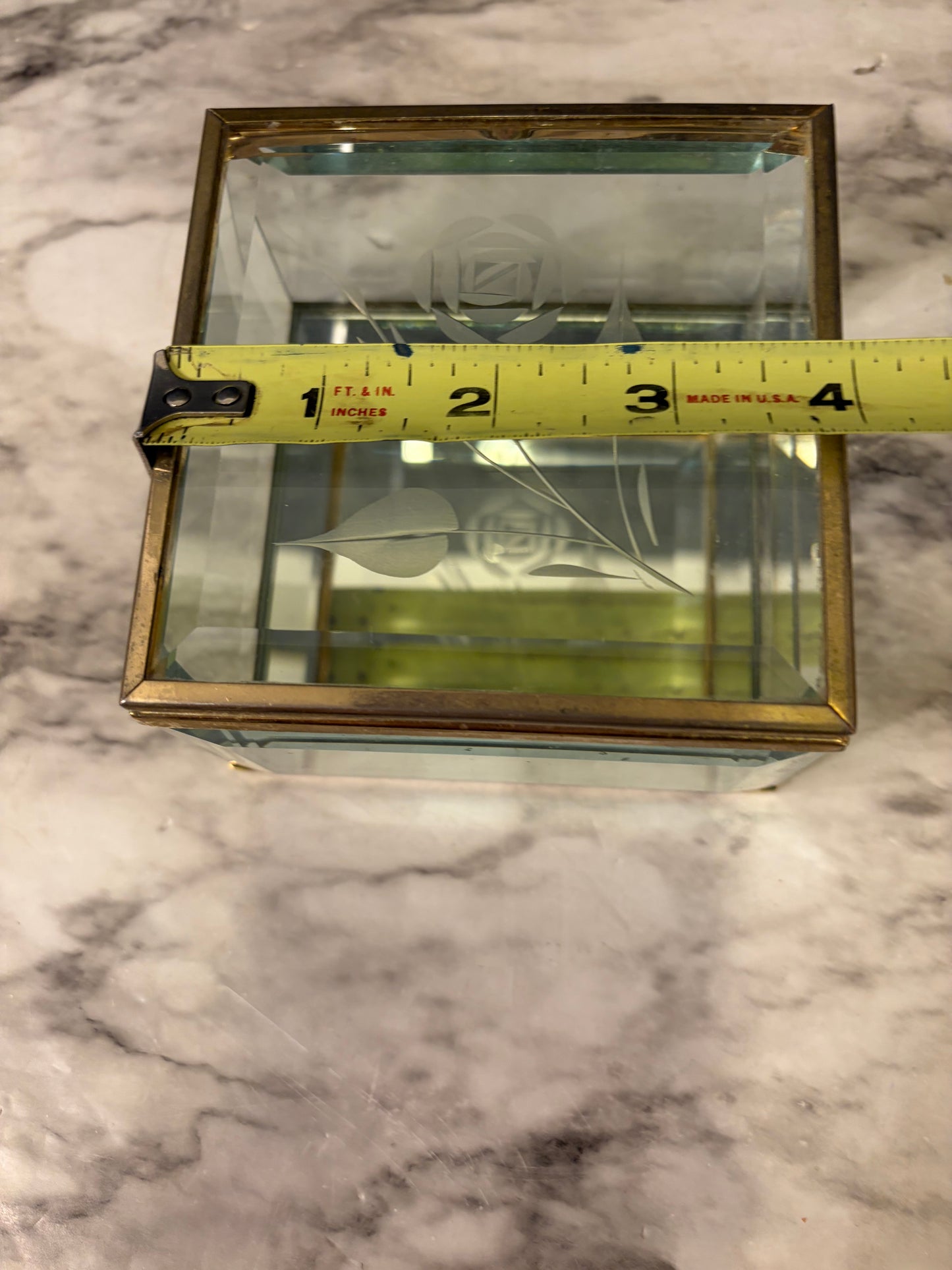Square Etched Glass and Brass mirrored box