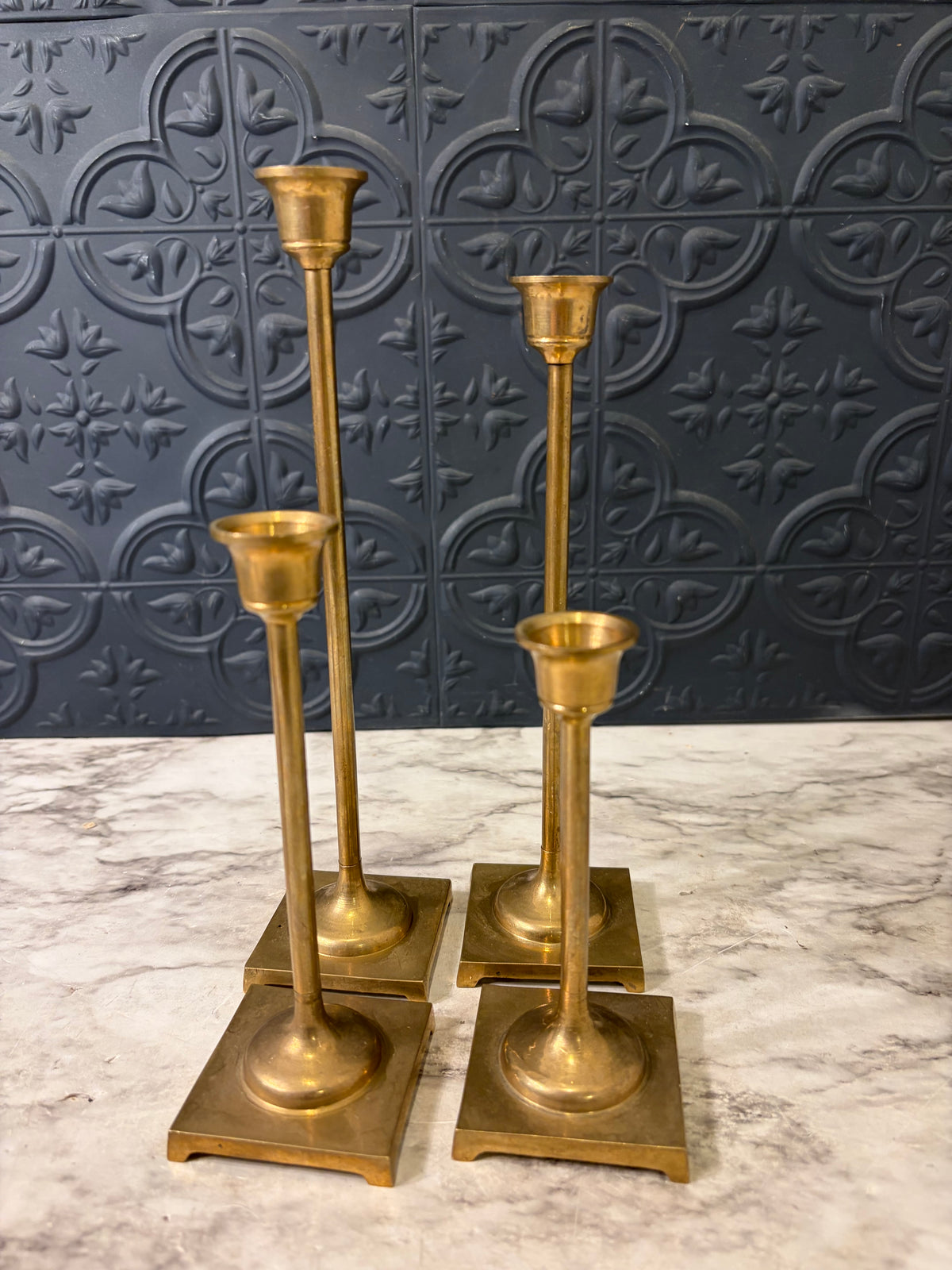 Skinny Brass Candlesticks x4 Square Base
