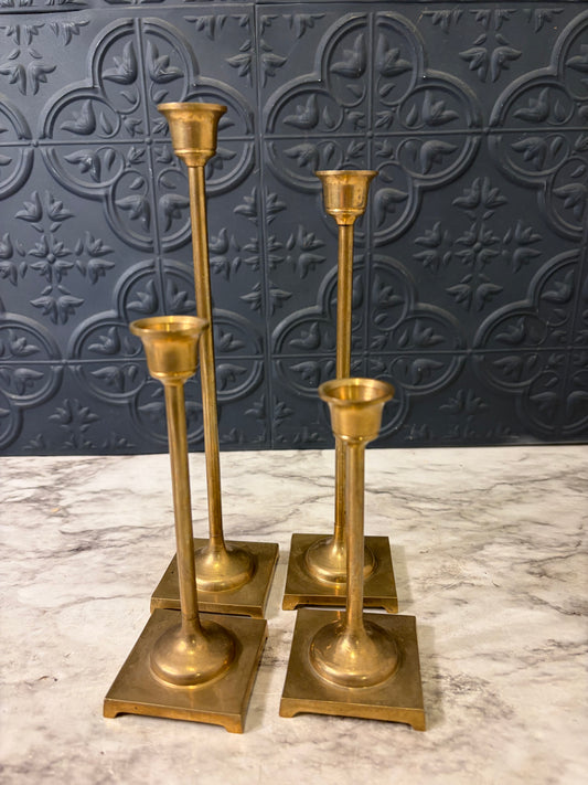 Skinny Brass Candlesticks x4 Square Base