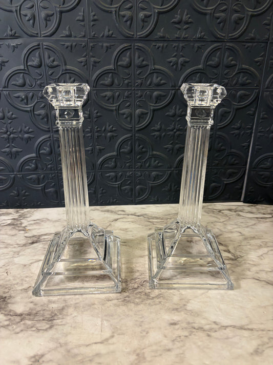 Shanon Crystal Roman Column Style Candlesticks - Chipped