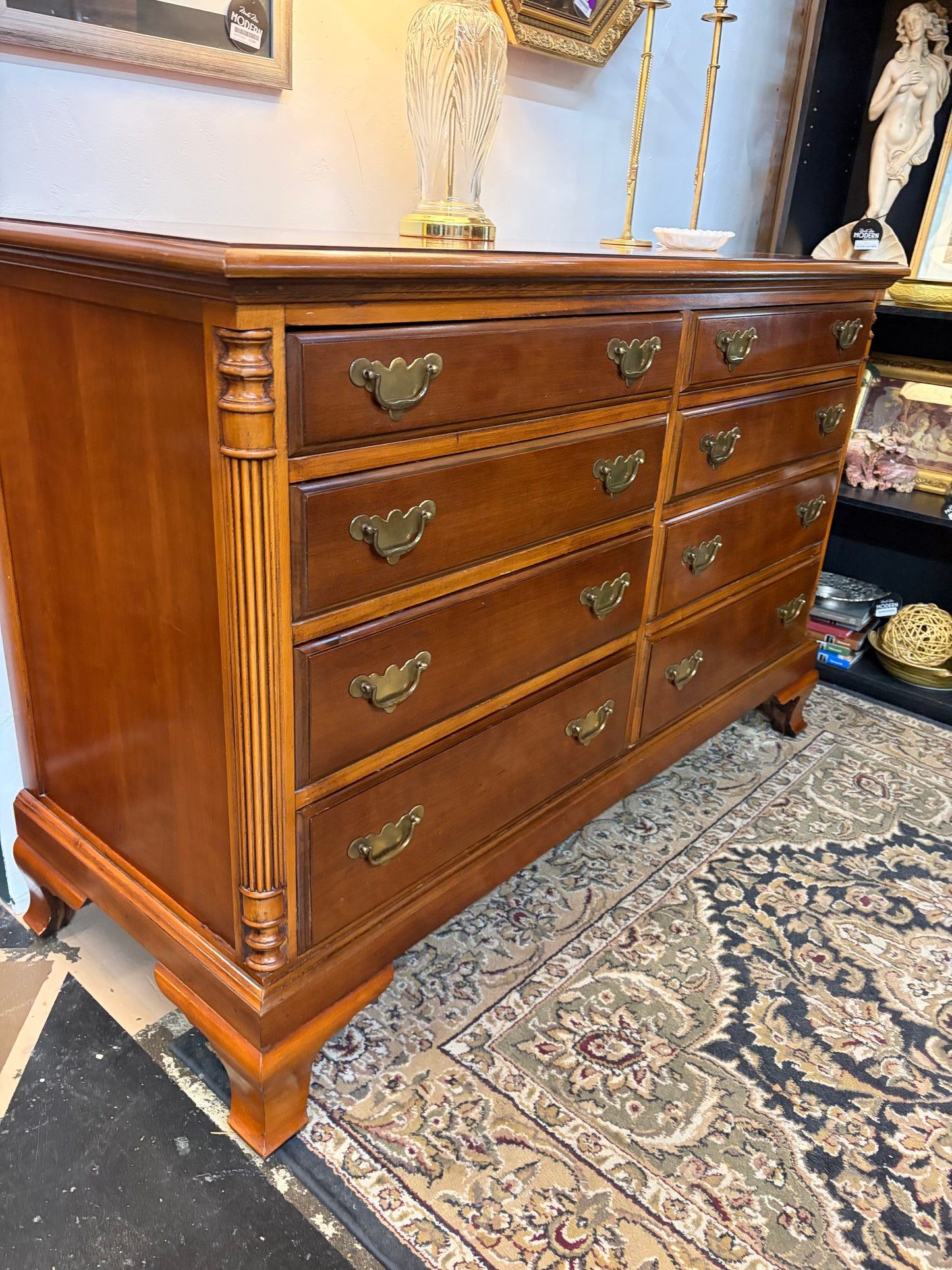 Vintage 8 Drawer Wood Dresser