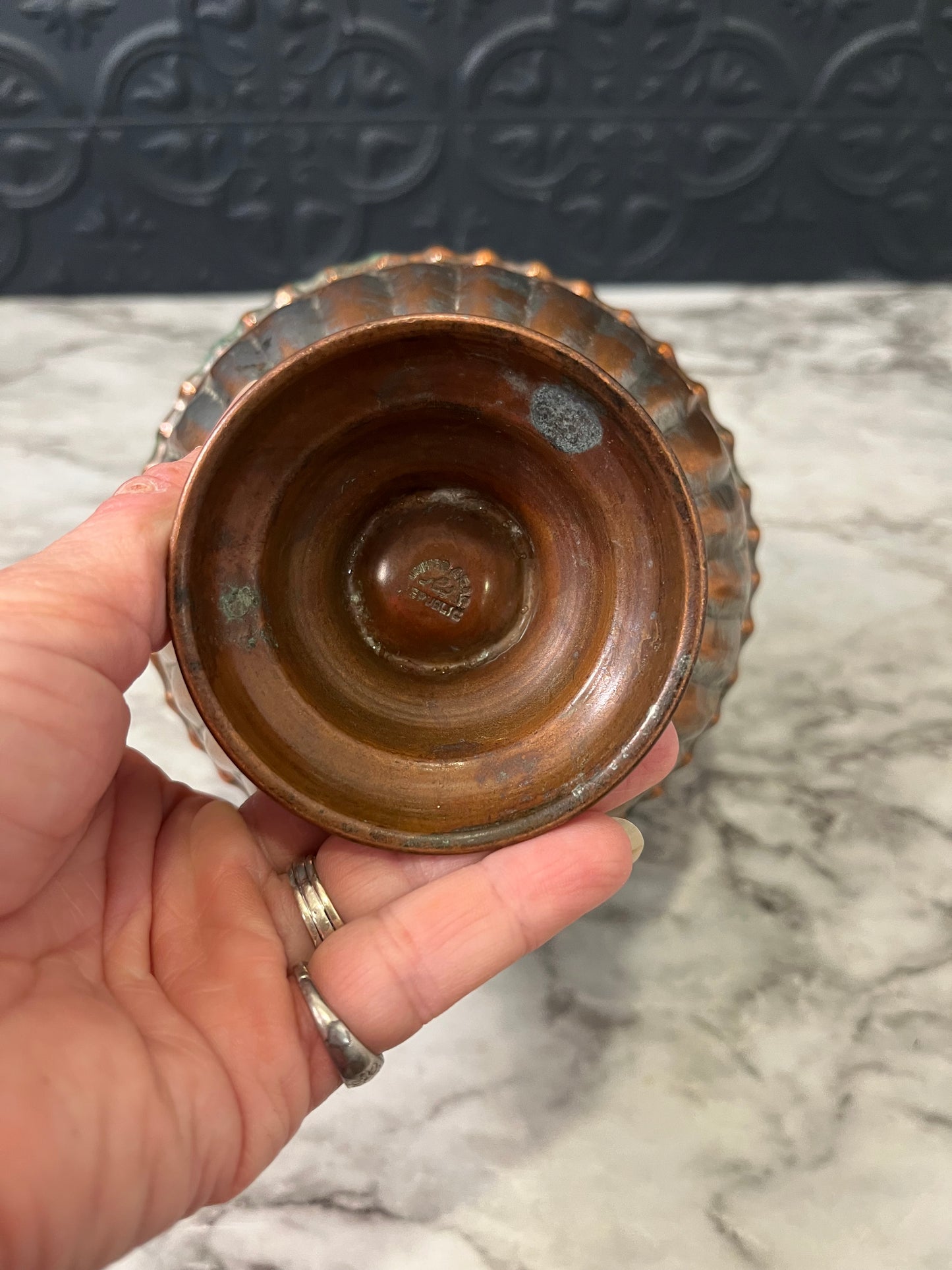 Pewter Washed Copper Bowl with Scallop Edge