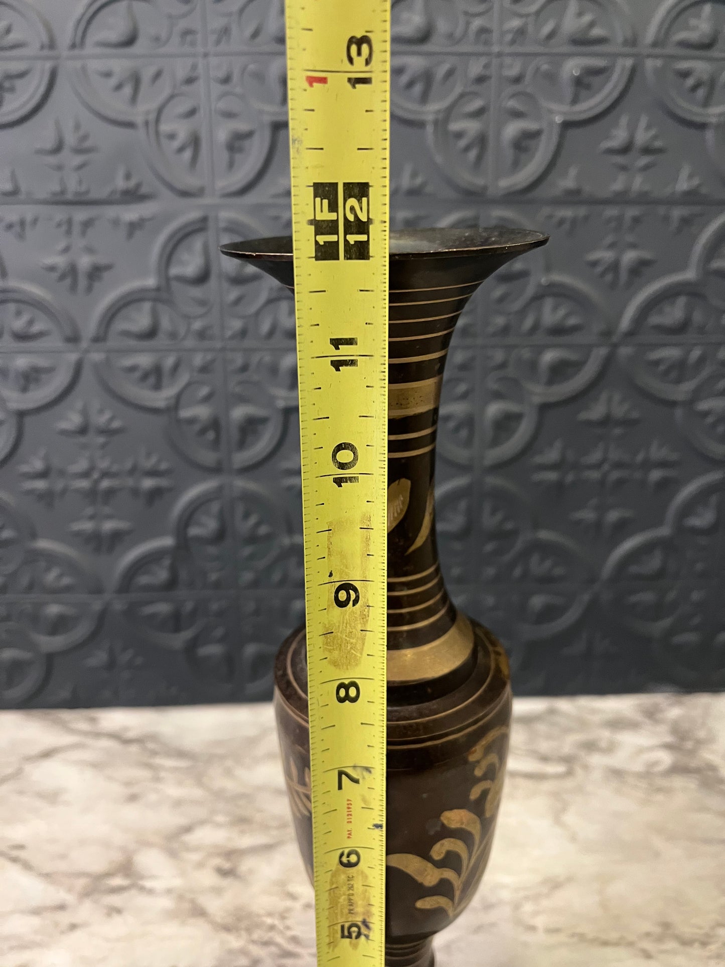 Two Tone Etched Black and gold Vase 12"