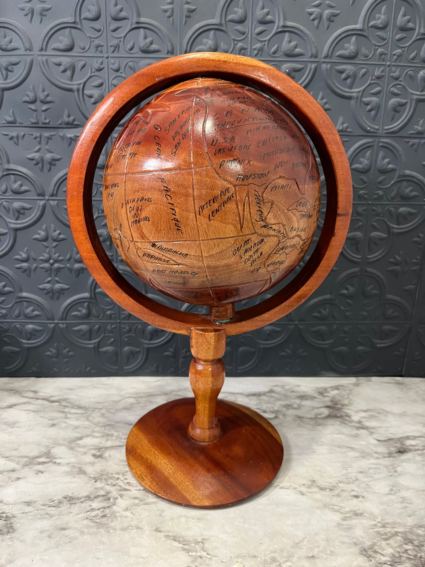 Handmade Wooden Globe on Stand