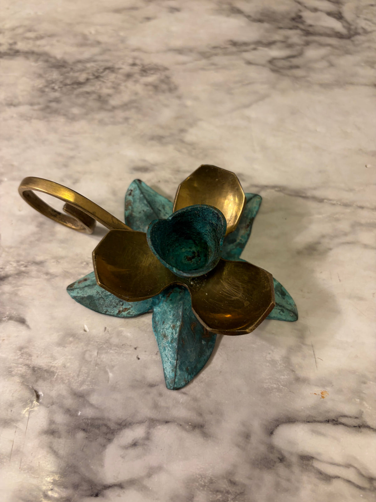 Patina Brass Lotus Flower Candle Holder
