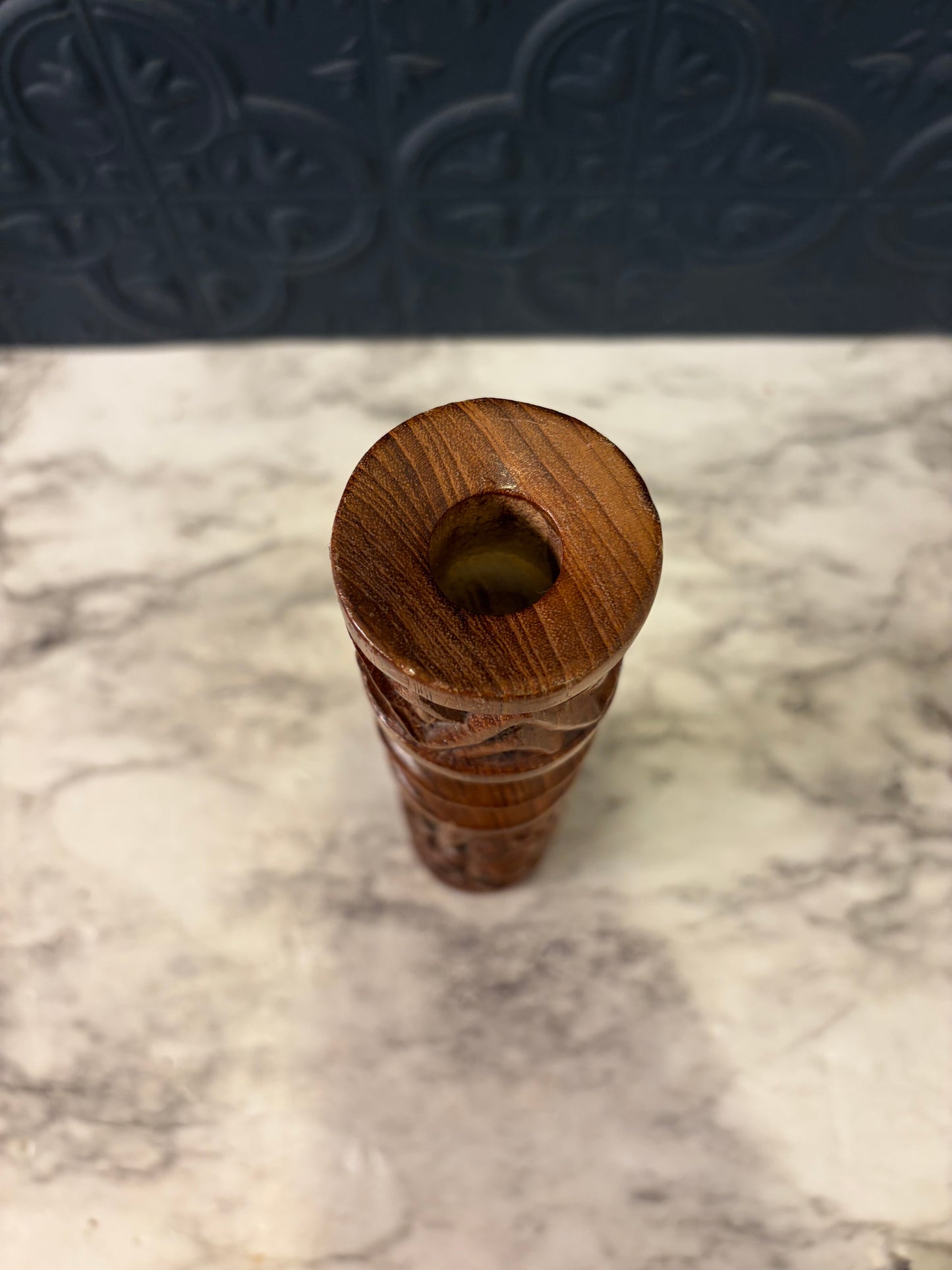 Cylinder Wood Carved Candle Holder