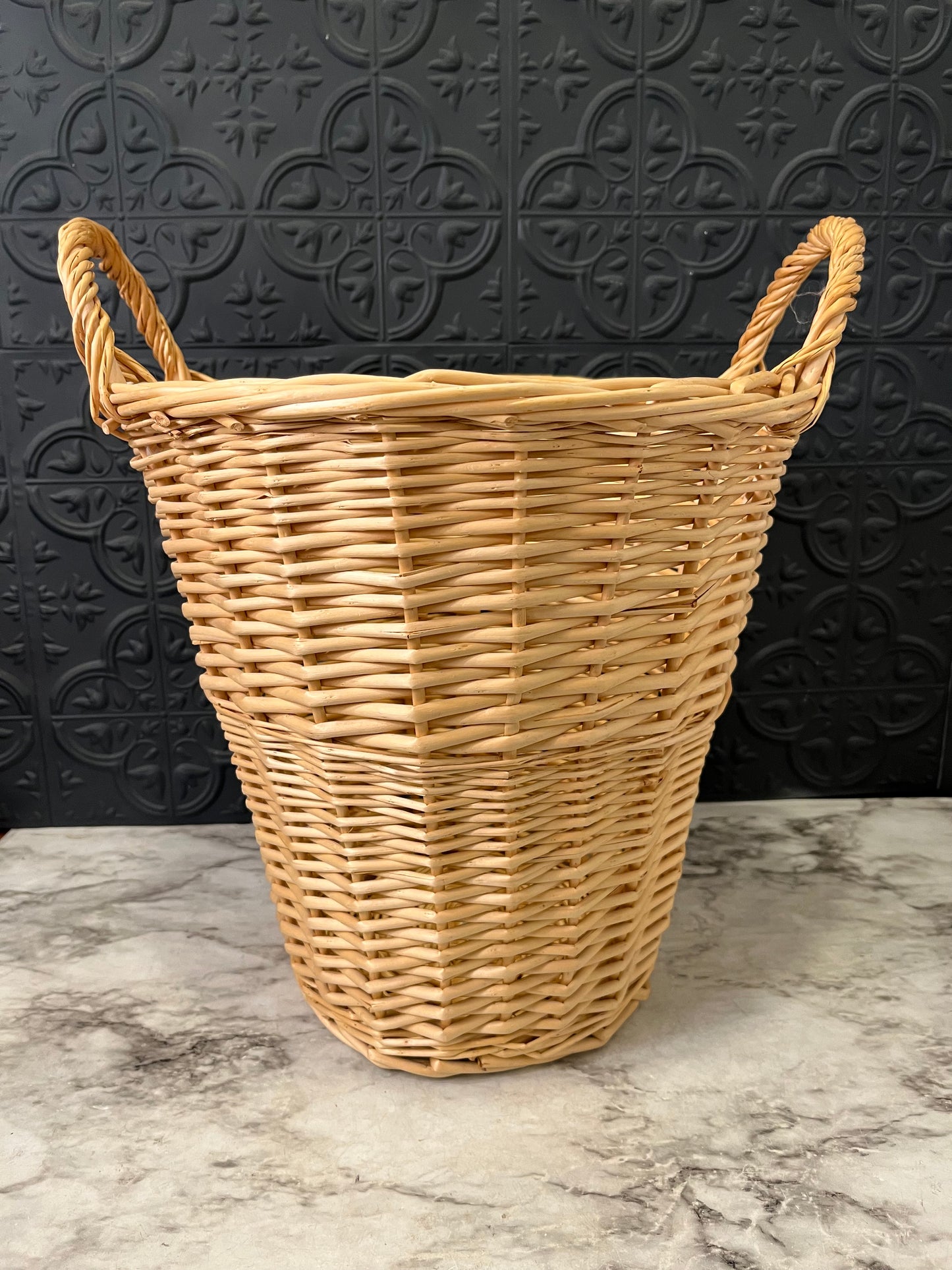 Tall Light Wicker Basket with Handles