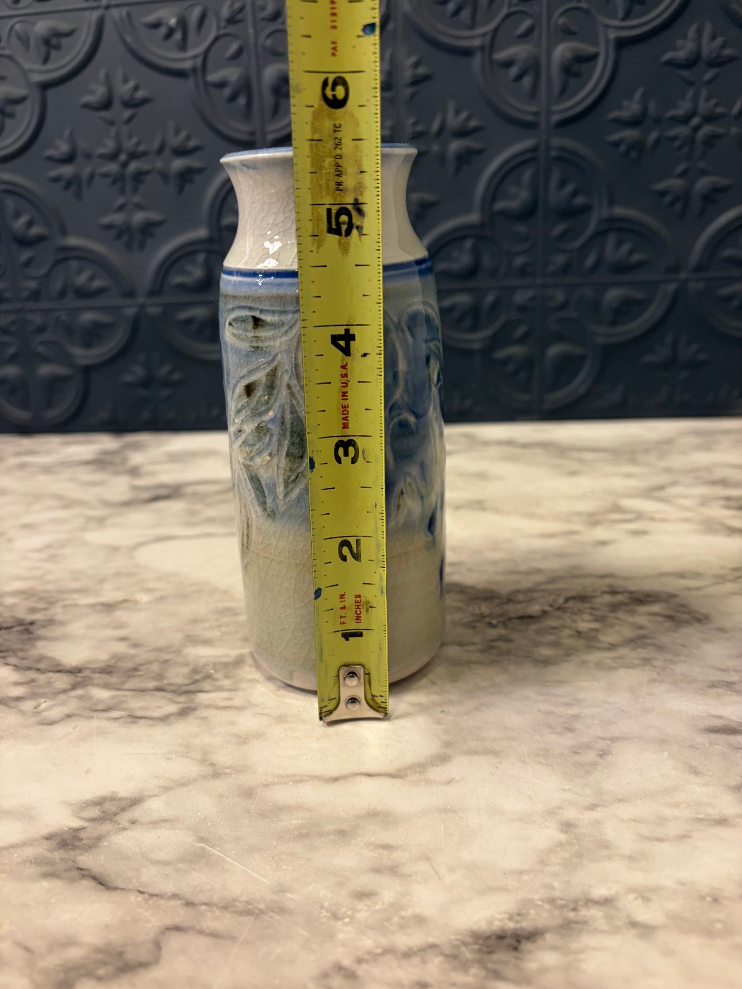 5.5 Stoneware Blue and Grey Bud Vase