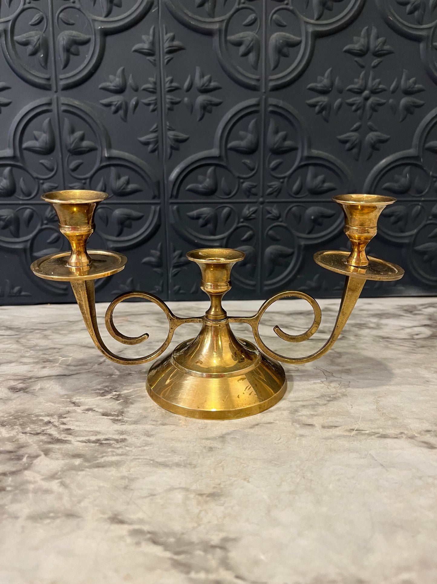 Brass Candelabra with Swirls 3 Candles