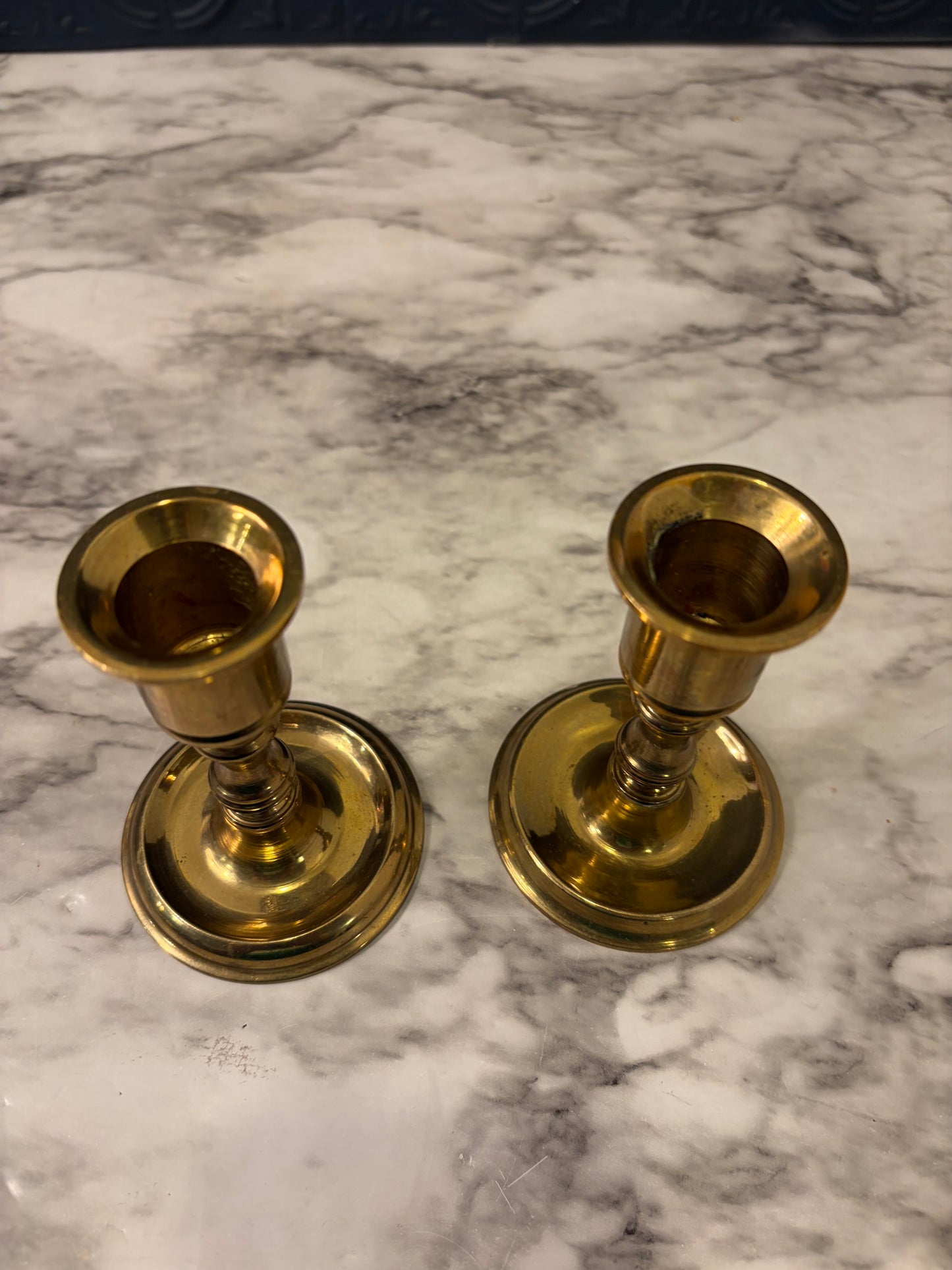 3.75 Set of Brass Candle Holders Round Base