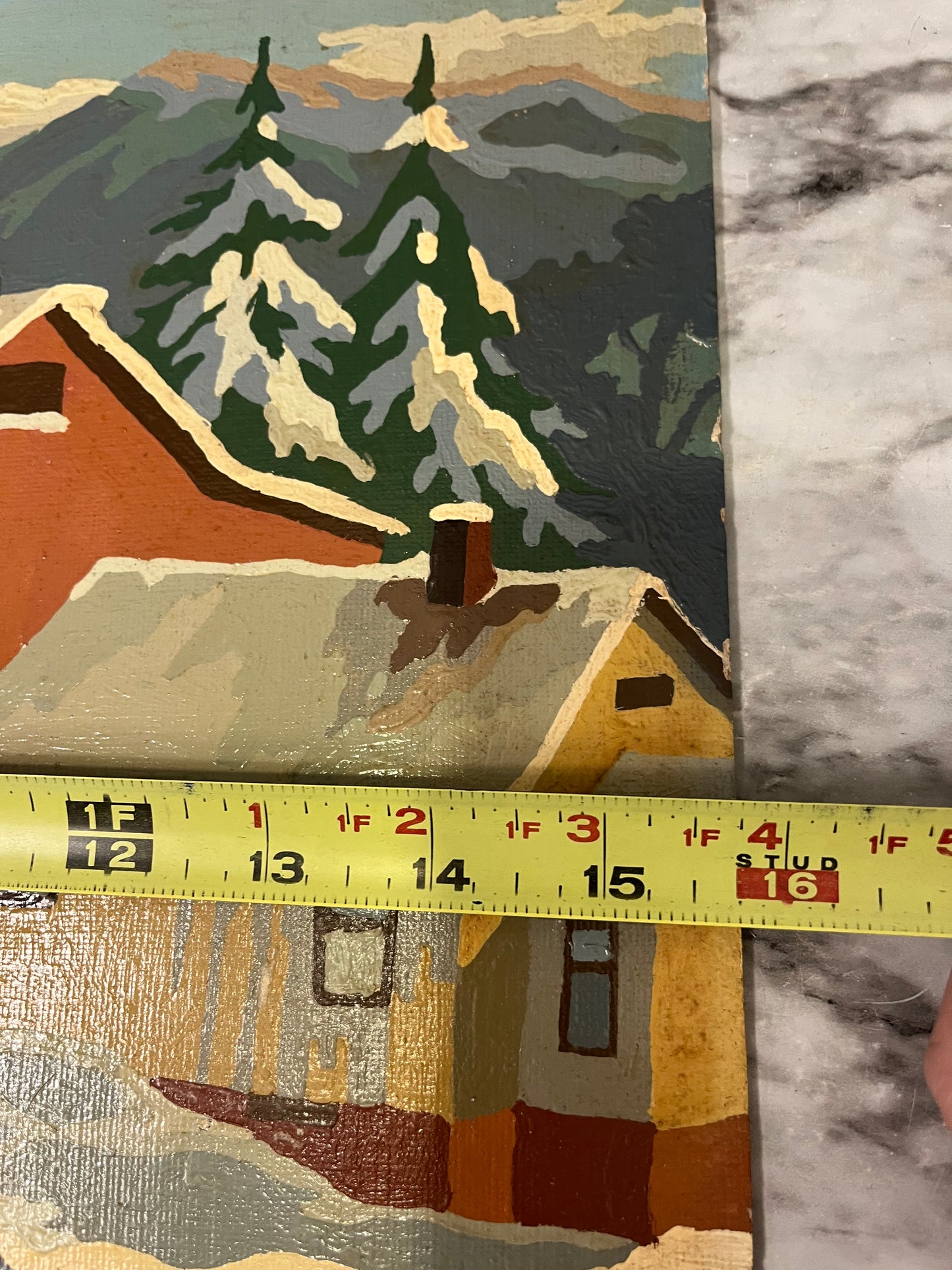 Vintage Paint by Number Village in Winter