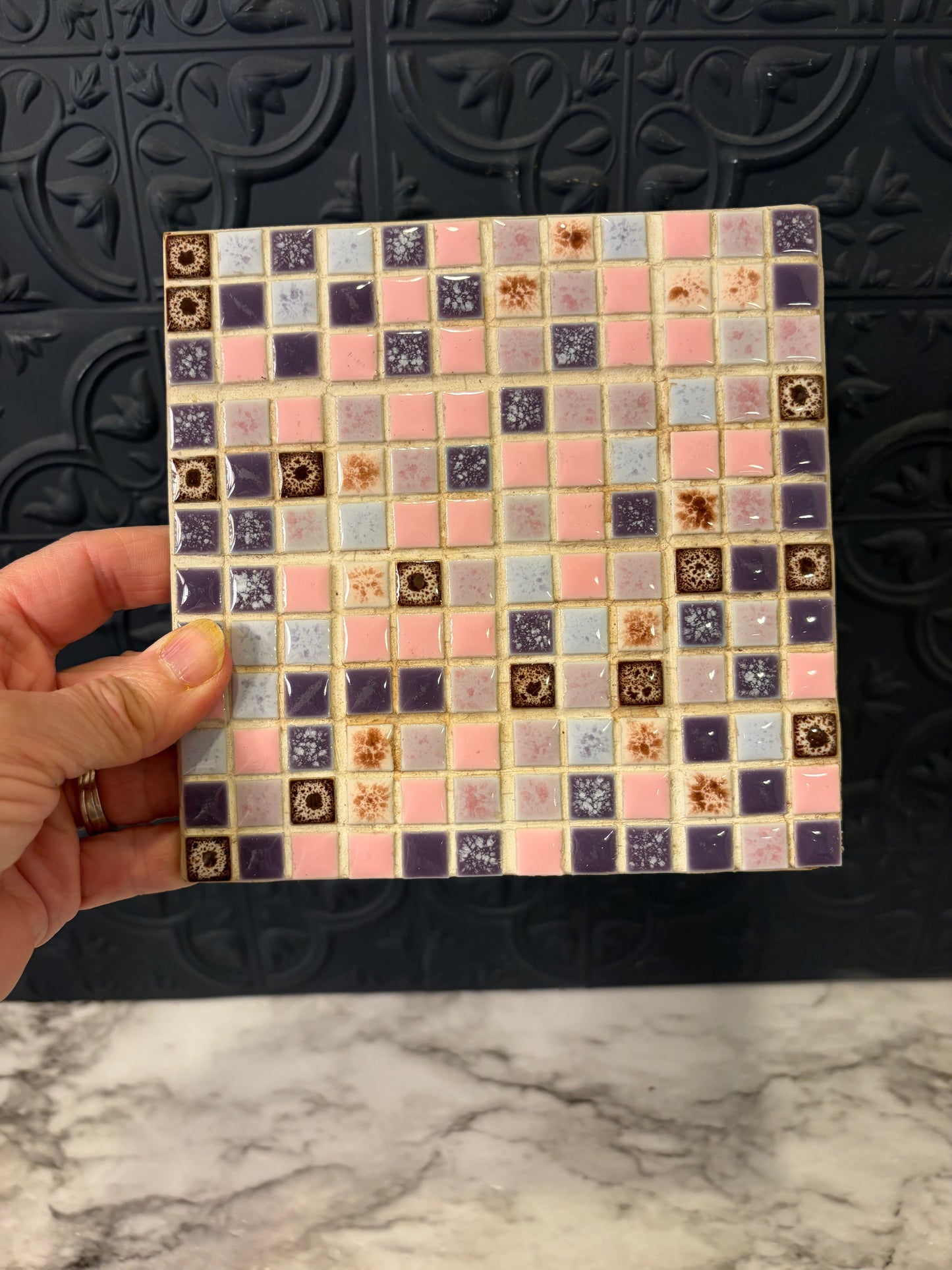 Pink and Purple Ceramic Tile Trivet