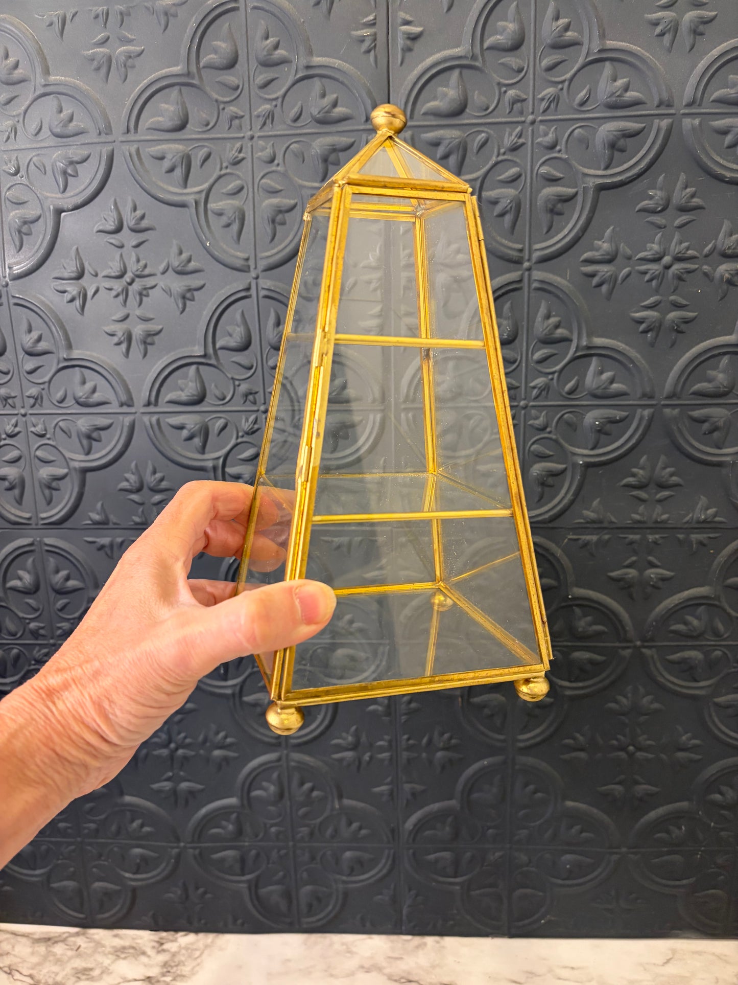 Pyramid Brass and Glass Display Box