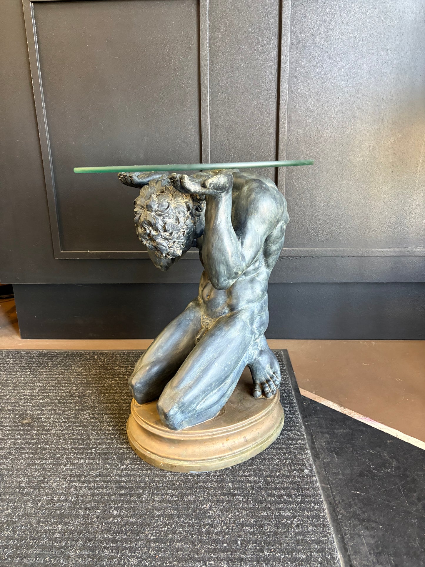 Kneeling Nude Male Figural Side Table