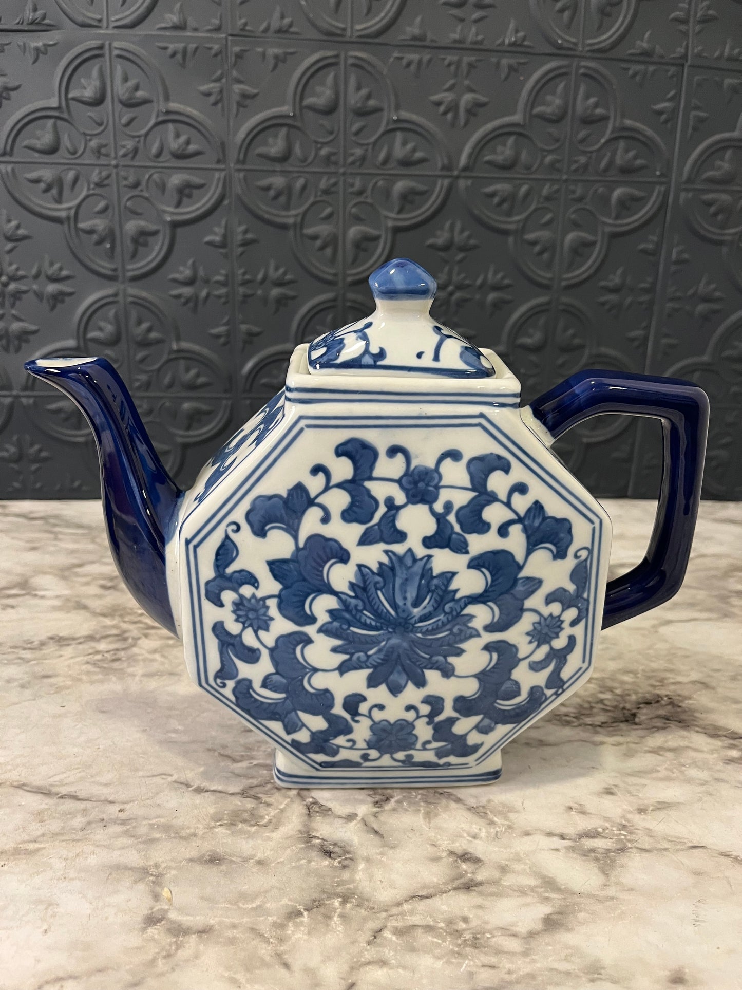 Blue and White Octagon Teapot