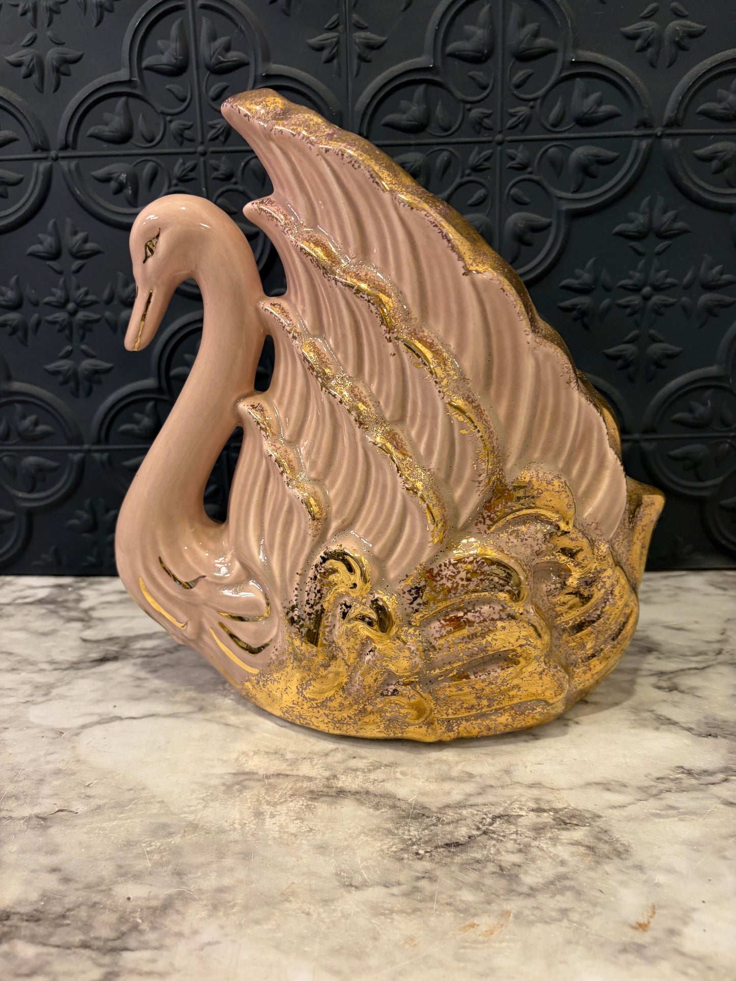 Pink and Gold Swan Planter