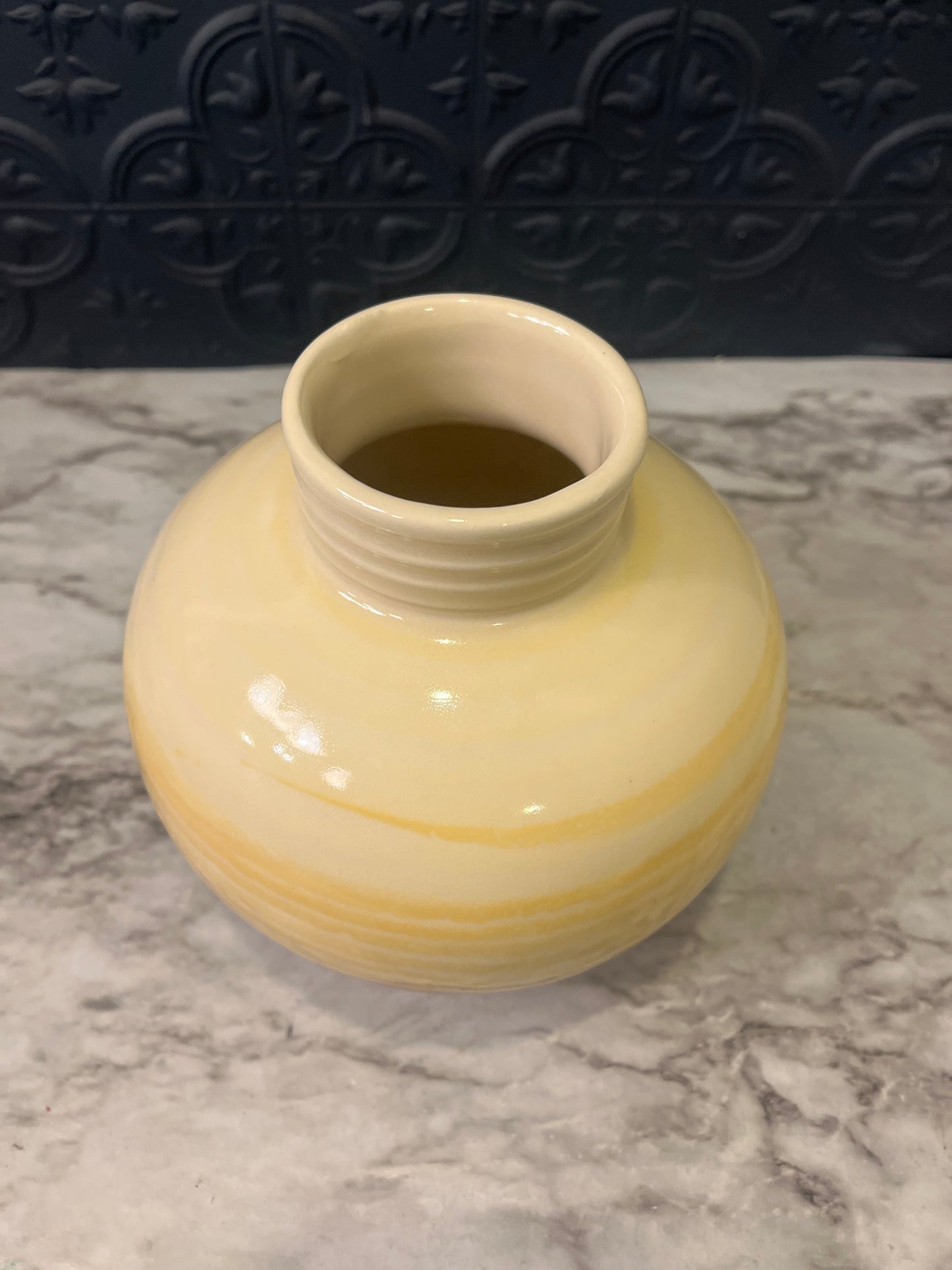 Round Haegar Yellow and Brown Vase