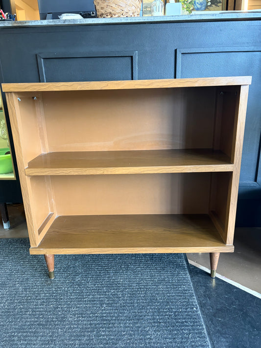 Mid Century Bookcase Two Shelves and Brass Feet