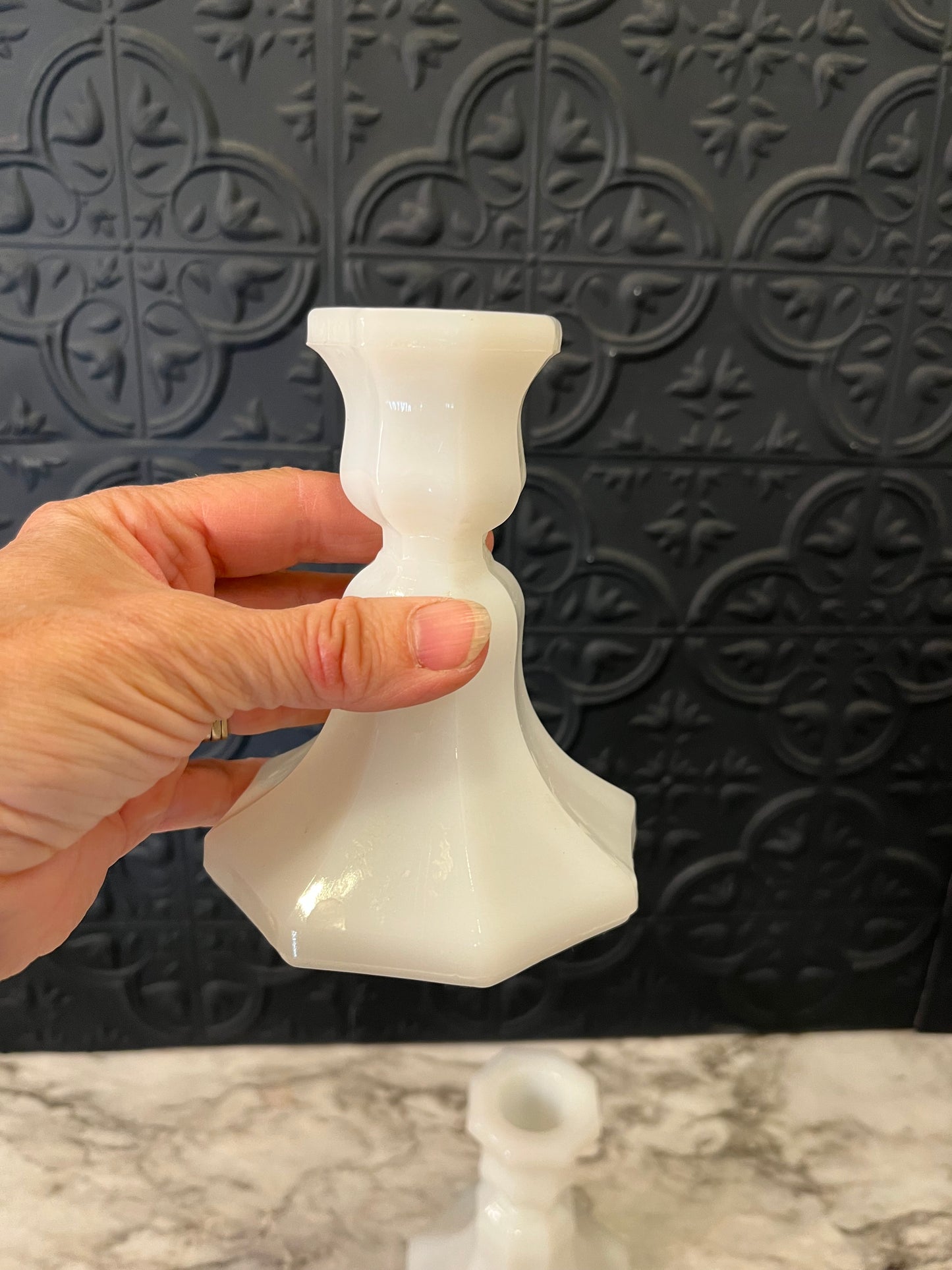 Milk Glass Candle Holder Fluted Base x2