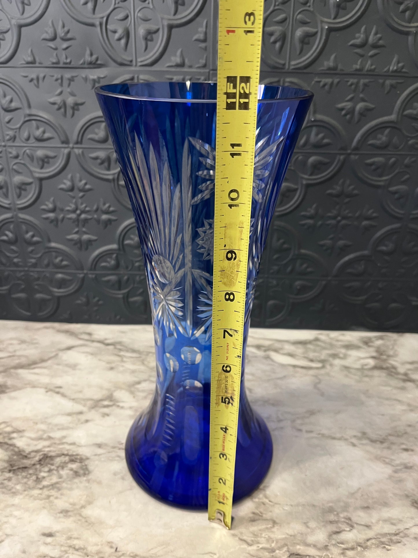 Cobalt Blue Cut Glass Vase