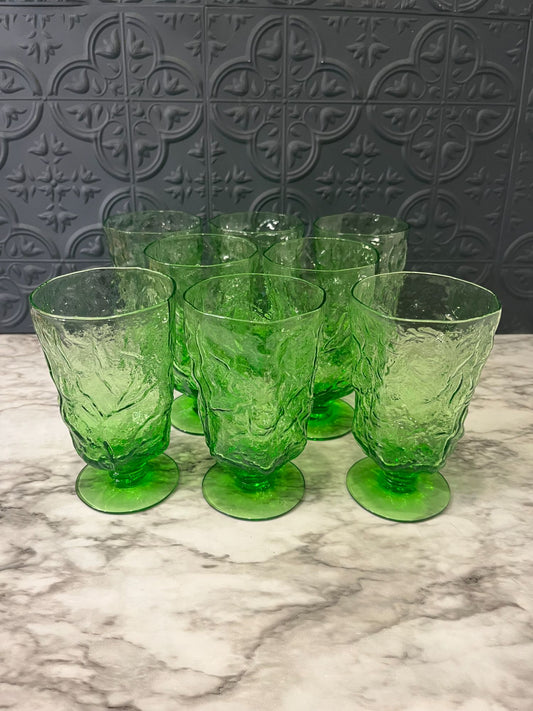 Green Crinkle Glasses x 8