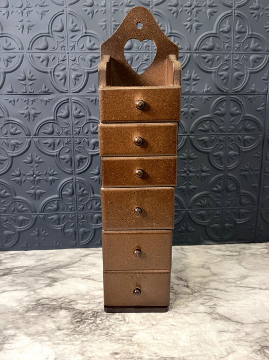 Tall Skinny Wood Jewelry Box With Drawers and Heart