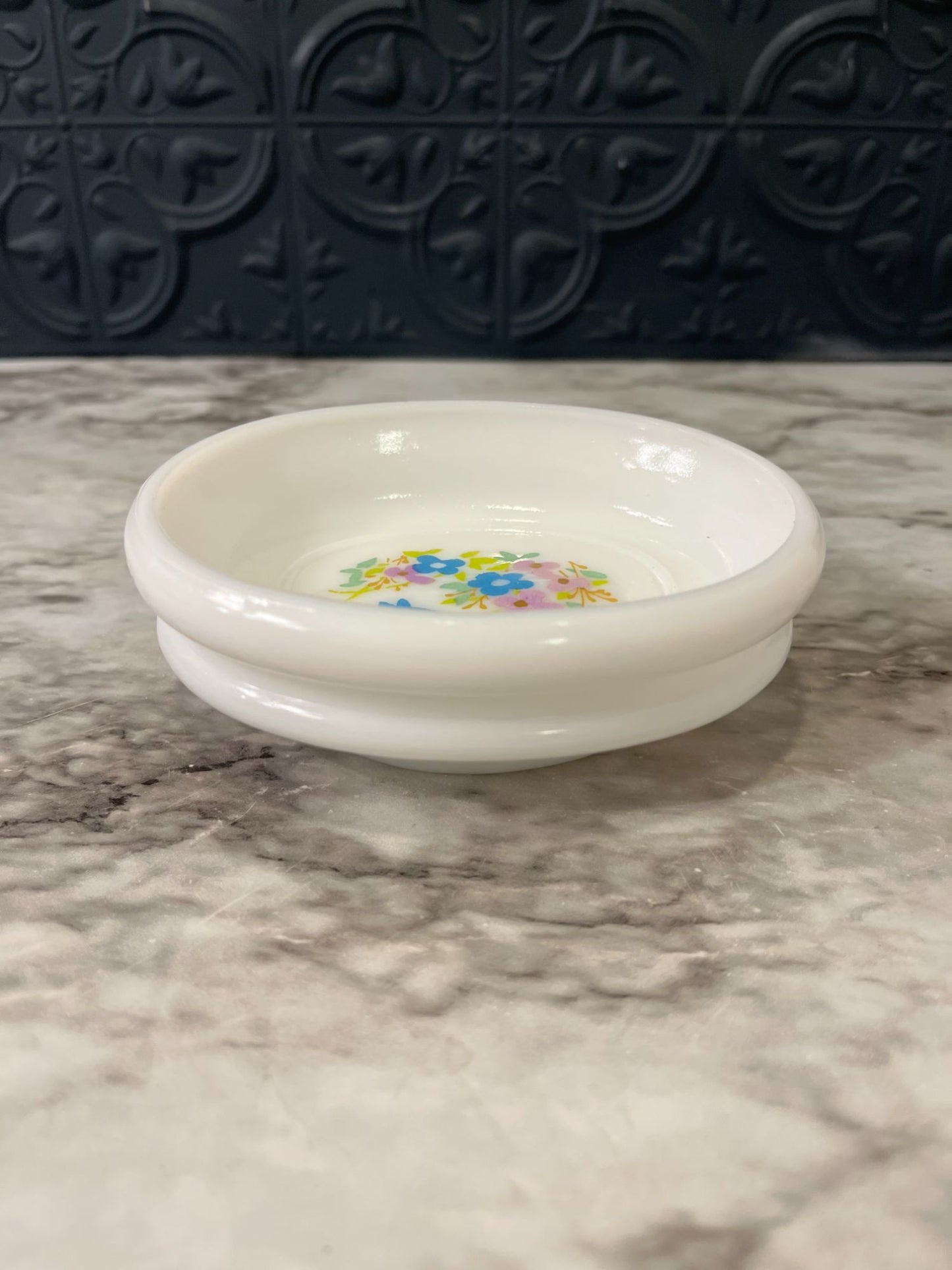 Avon Milk Glass Soap holder  with Flowers