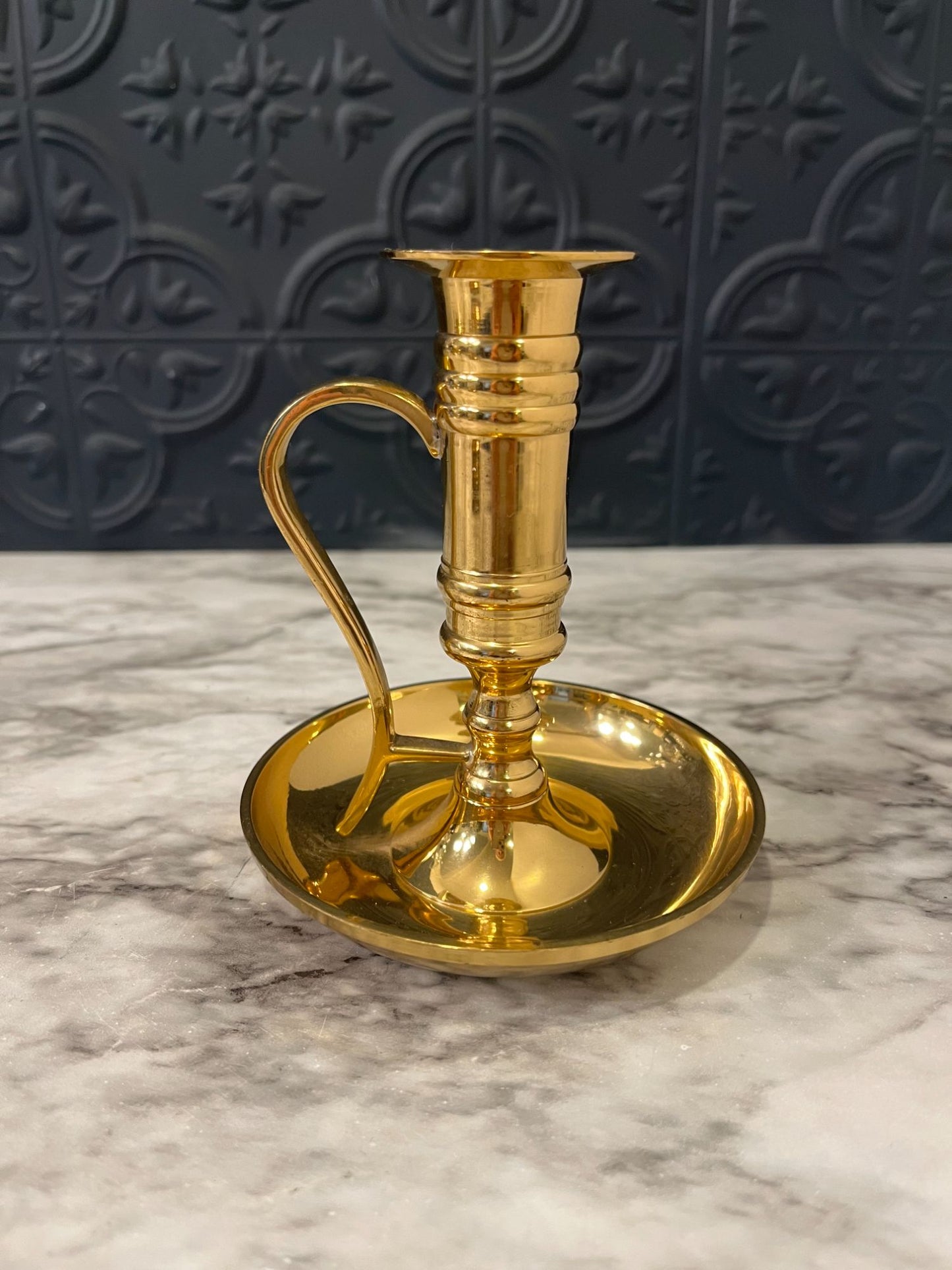 Medium Brass Candle Holder  with Finger Hole