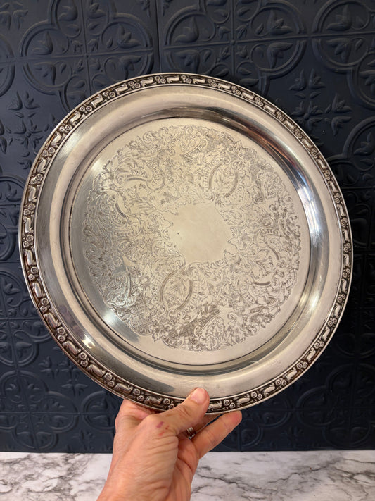 12.5" Silver Plate Etched Tray