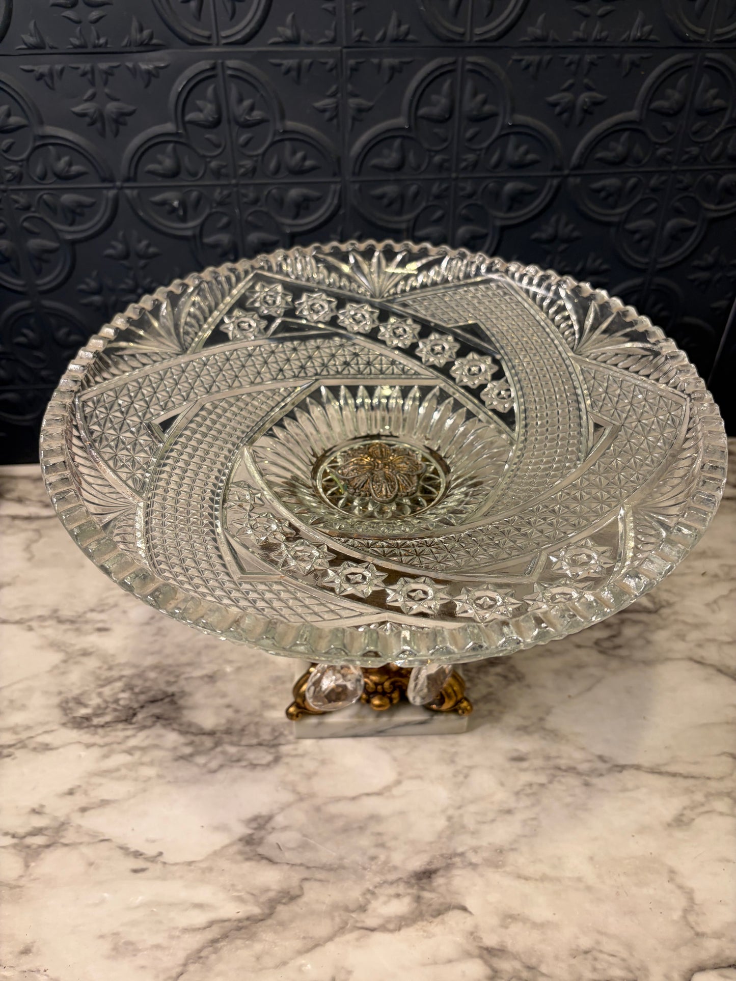 Hollywood Regency Pedestal Bowl with Crystals