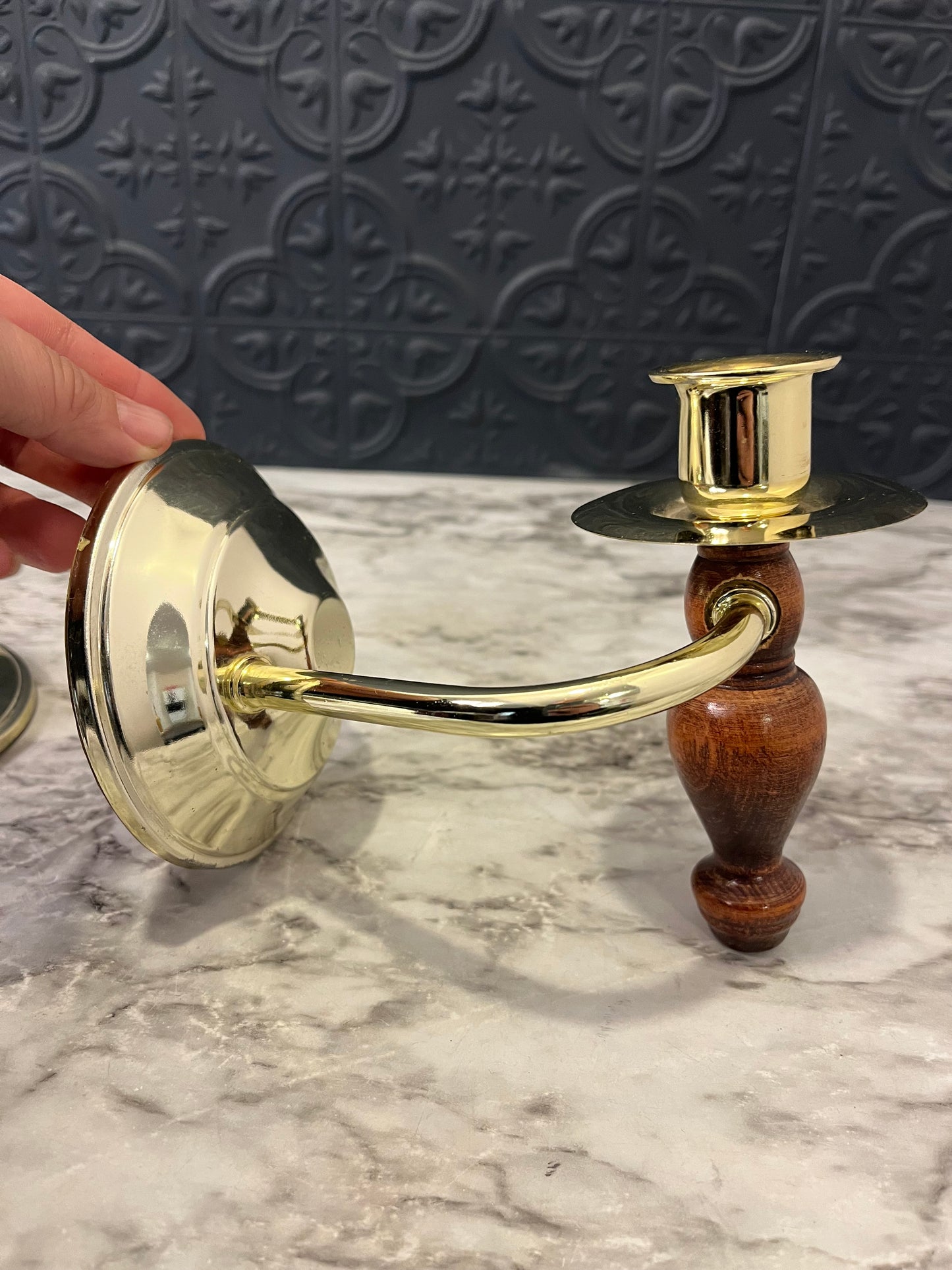 Set of 2 Home Interior Convertible Candle Holder wood and brass