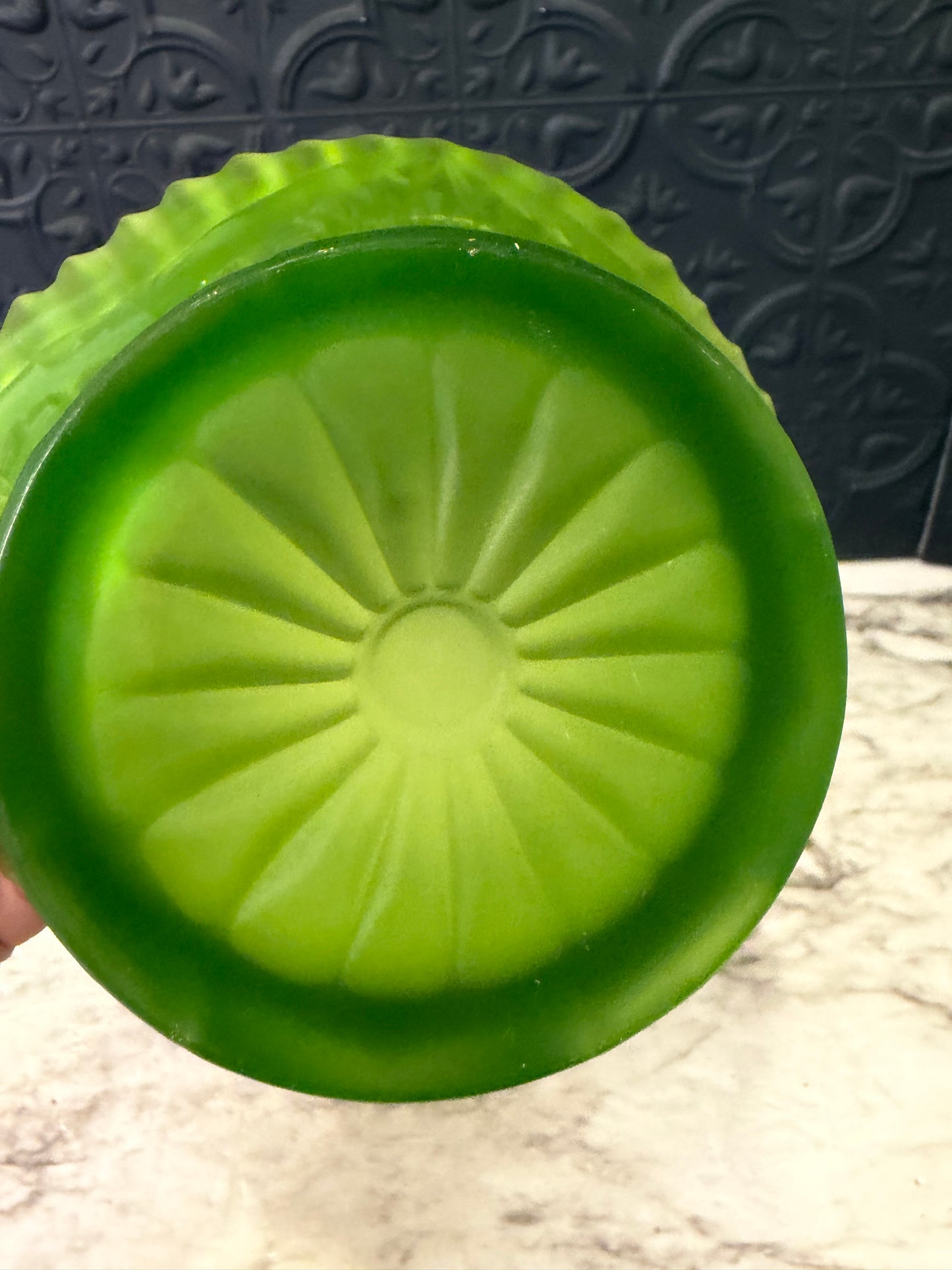 Satin Green Pressed Glass Bowl