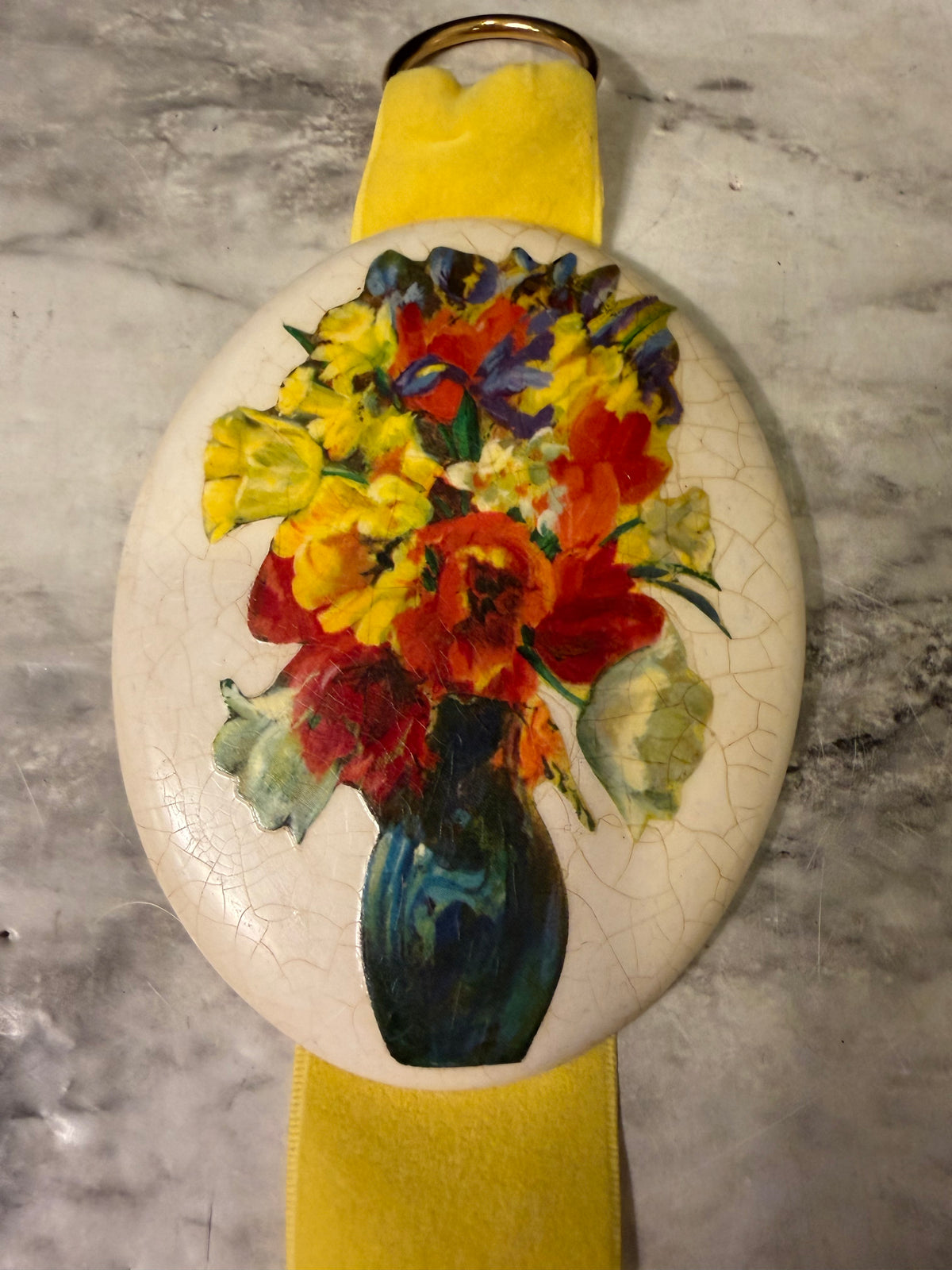 Homemade Plaster Floral Arrangement Plaque