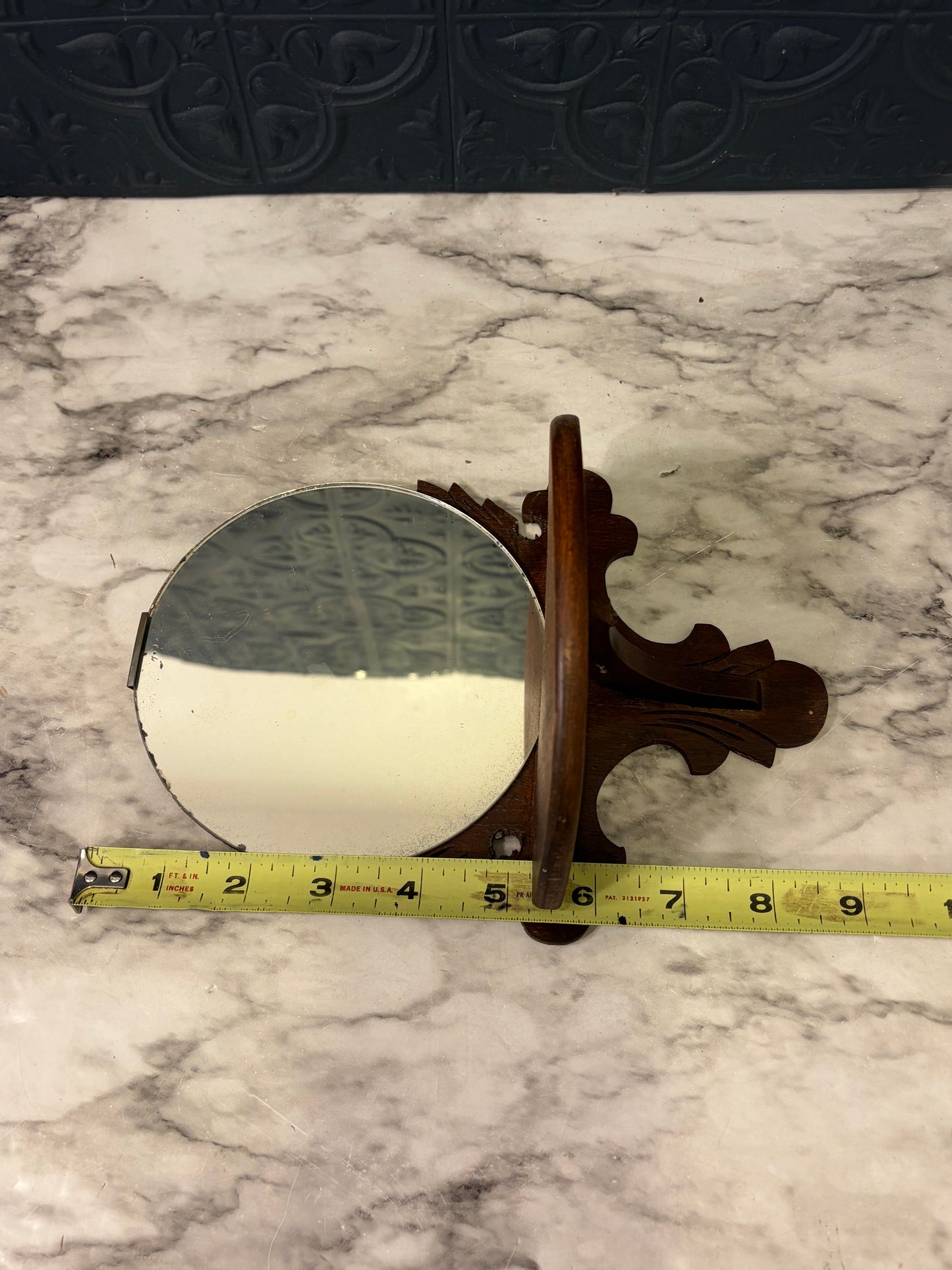 Vintage Wood Trinket shelf with Round Mirror