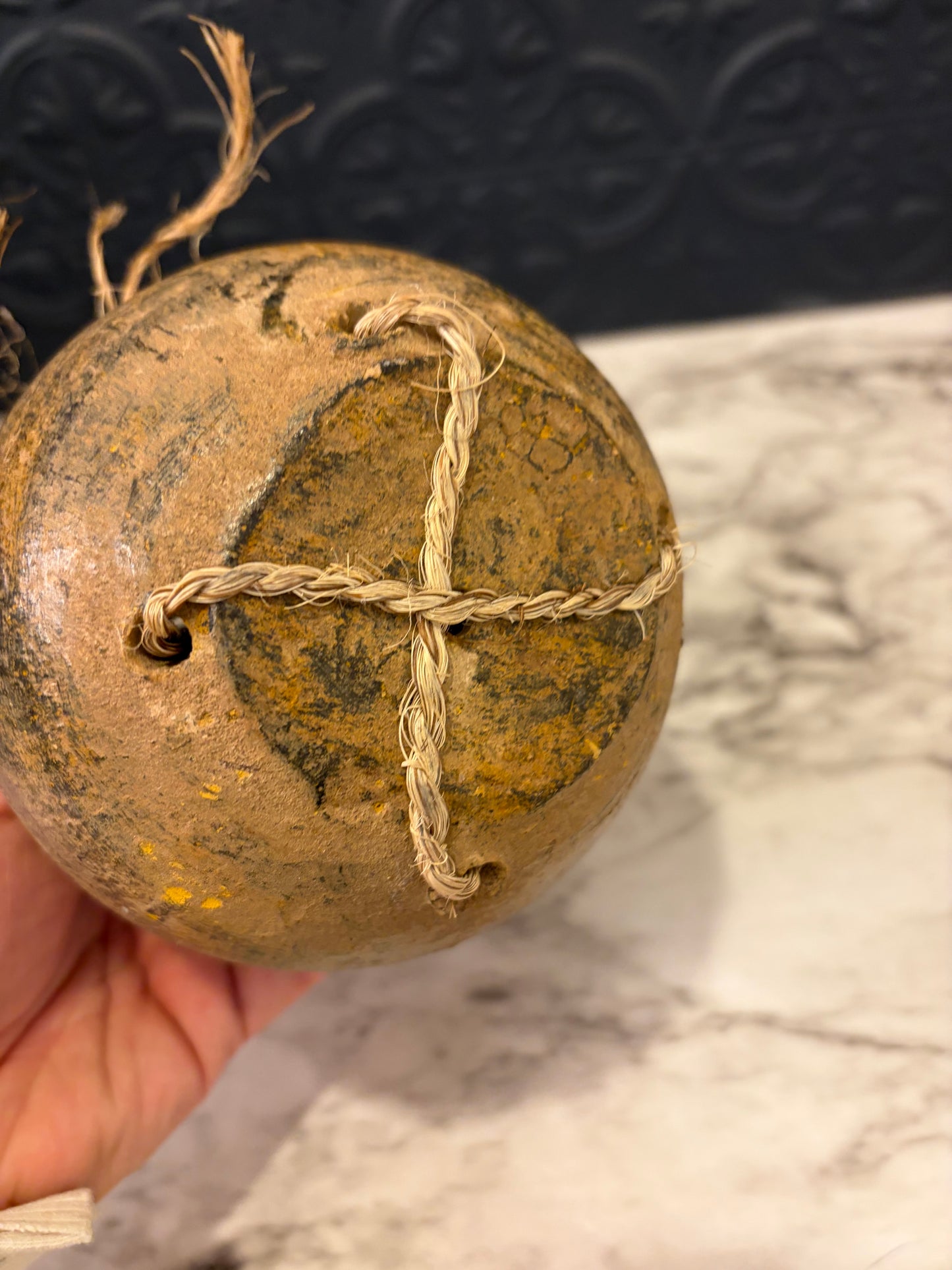 Small Round Pottery Vase with Raffia Tie