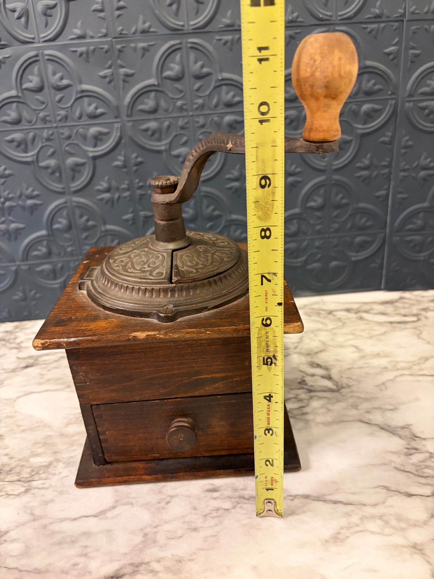 Antique Coffee Grinder with Iron Top