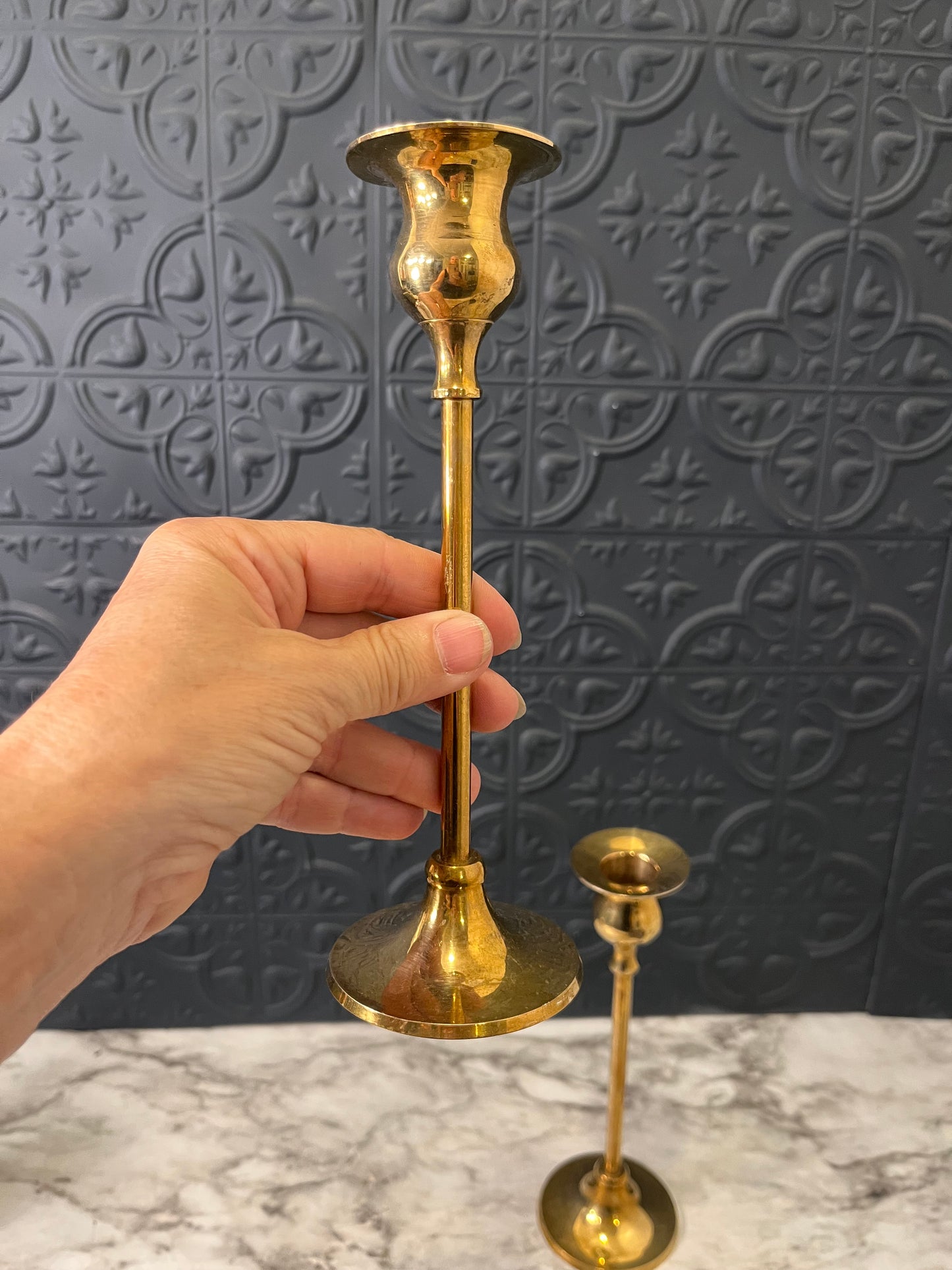 Set of 2 Brass Candle Holders Bell Shape  8"