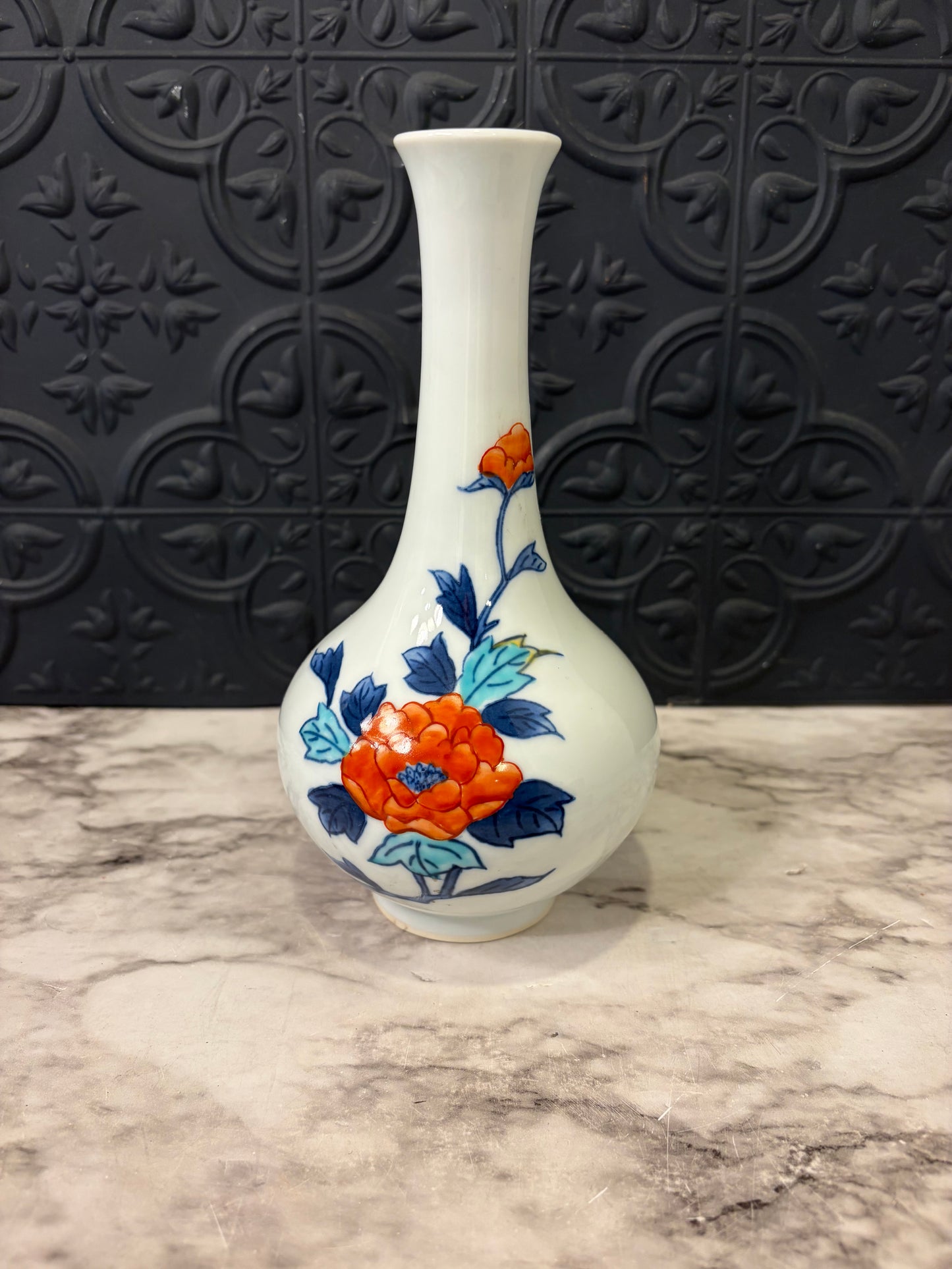 Japanese Painted Vase Orange Poppy
