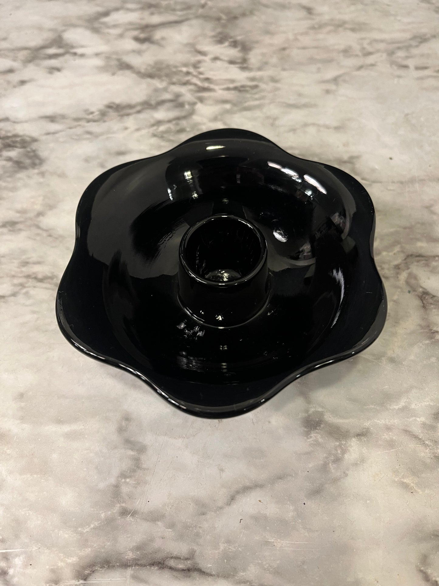 Black Glass Fenton Footed Candle Holder