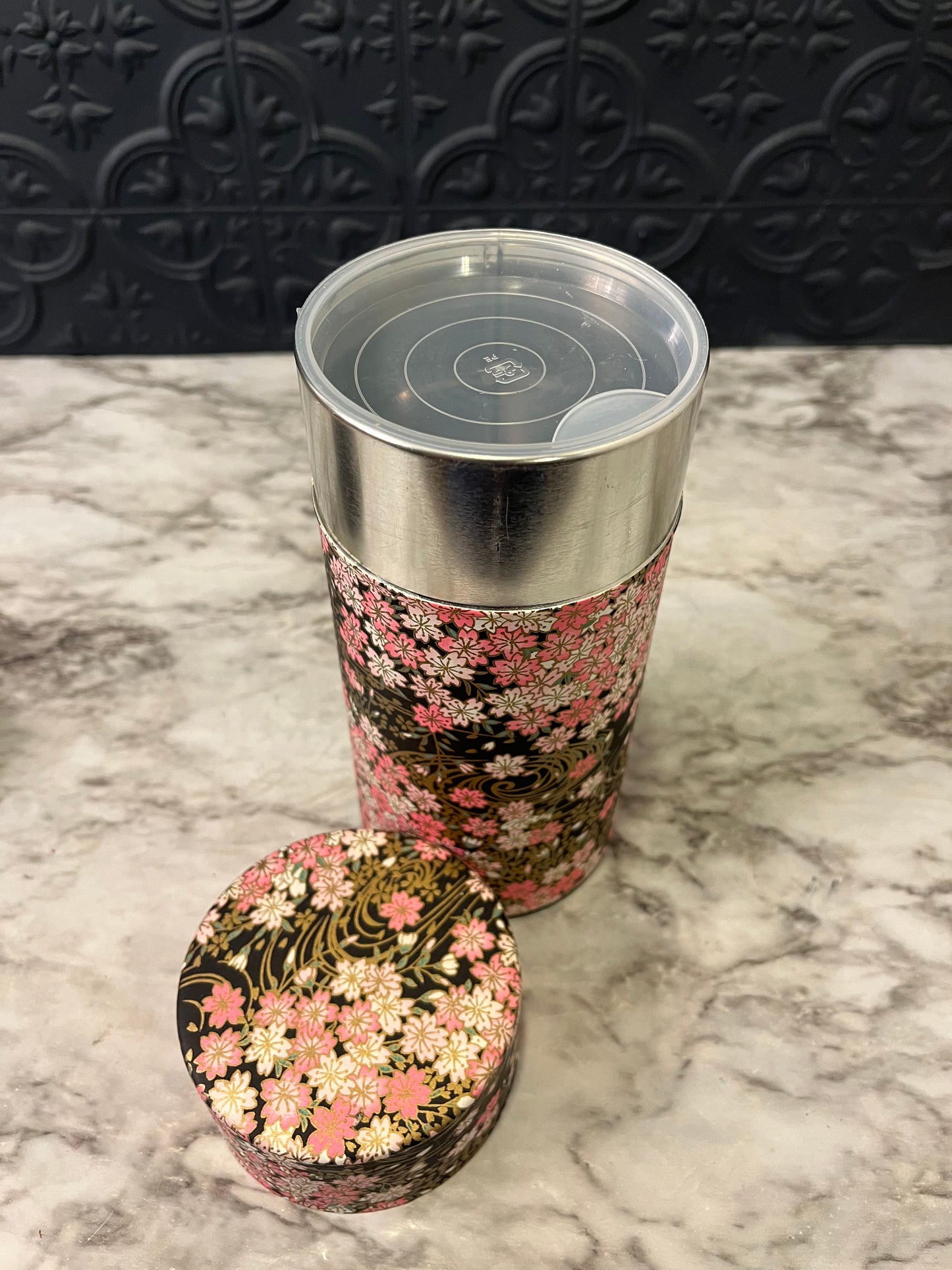 Pink and Black Floral Tea Canister