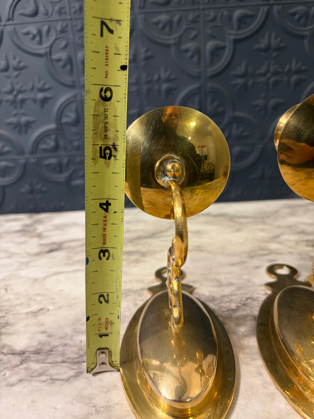 Simple Oval Brass Candle Sconce Pair