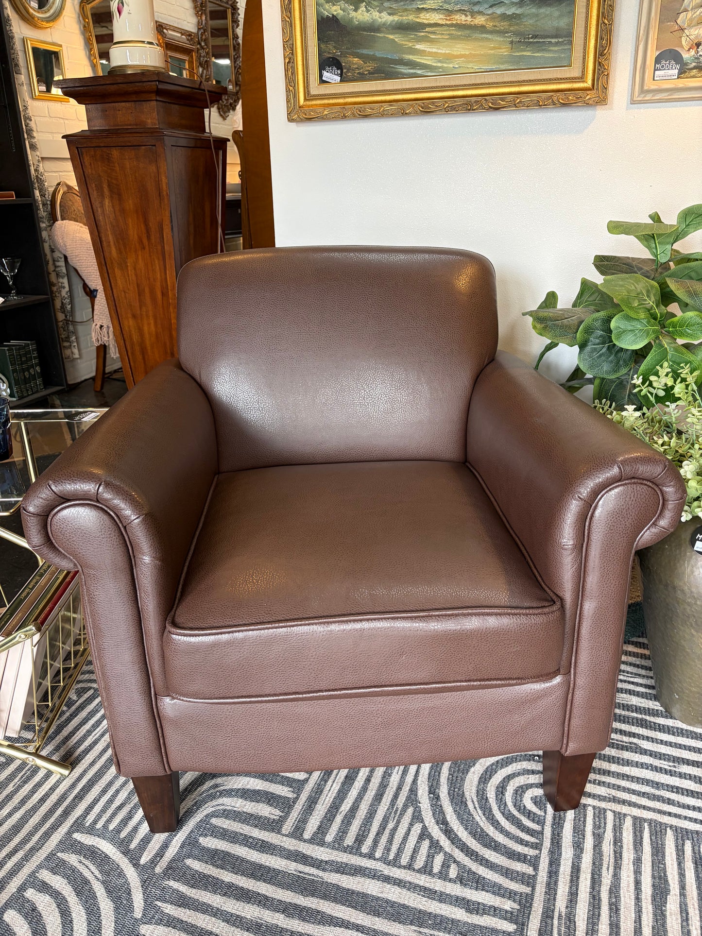 Dark Brown Faux Leather Arm Chair