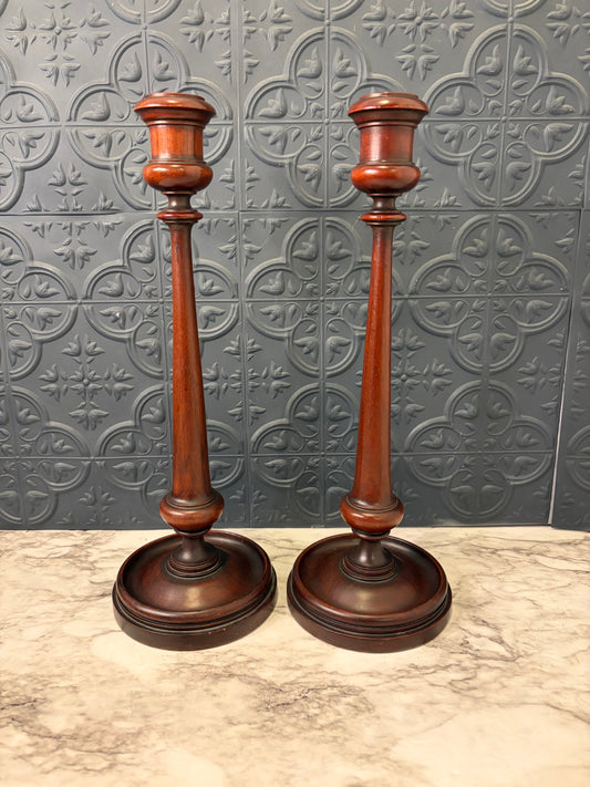 Set of two Turned Wood Candle Holders 14.5"
