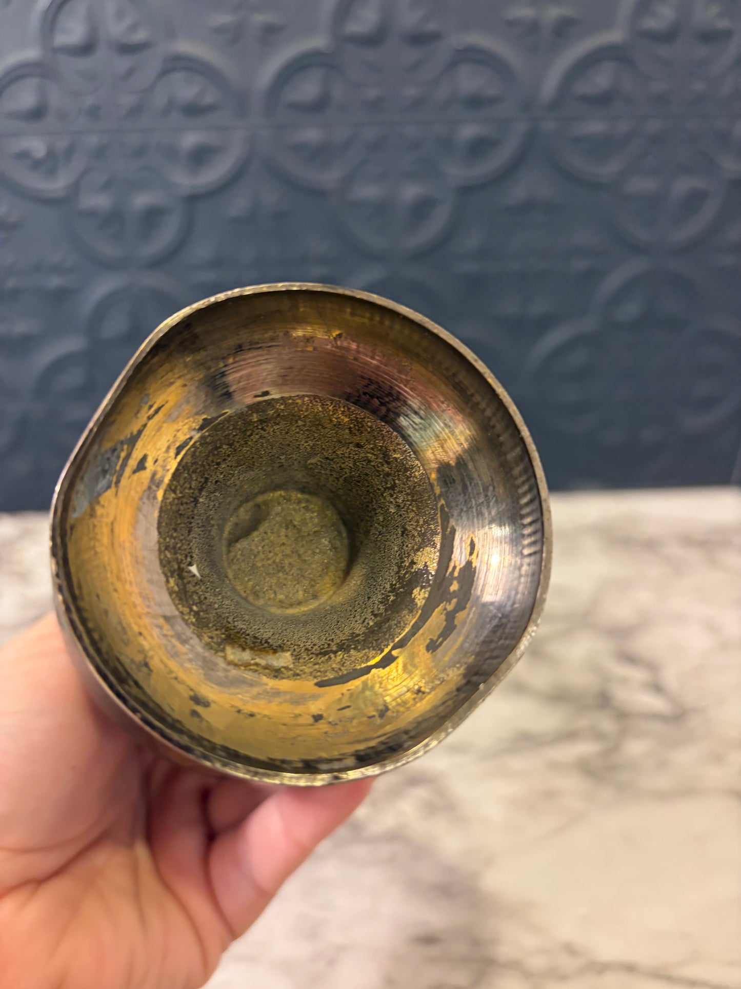 Brass 2 tone Vase with Rings 8"